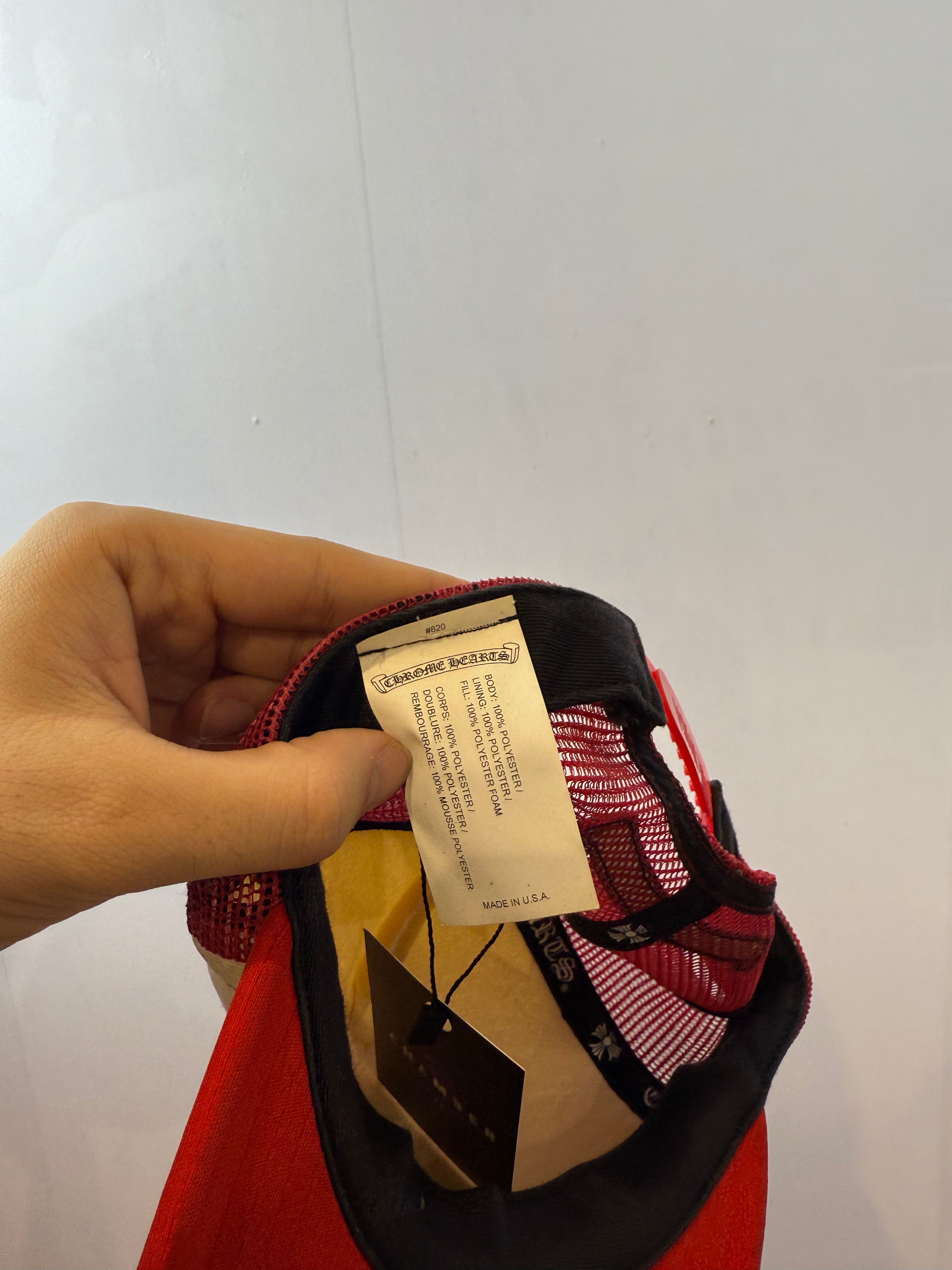 Chrome Hearts Triple Cross White & Red Trucker Hat