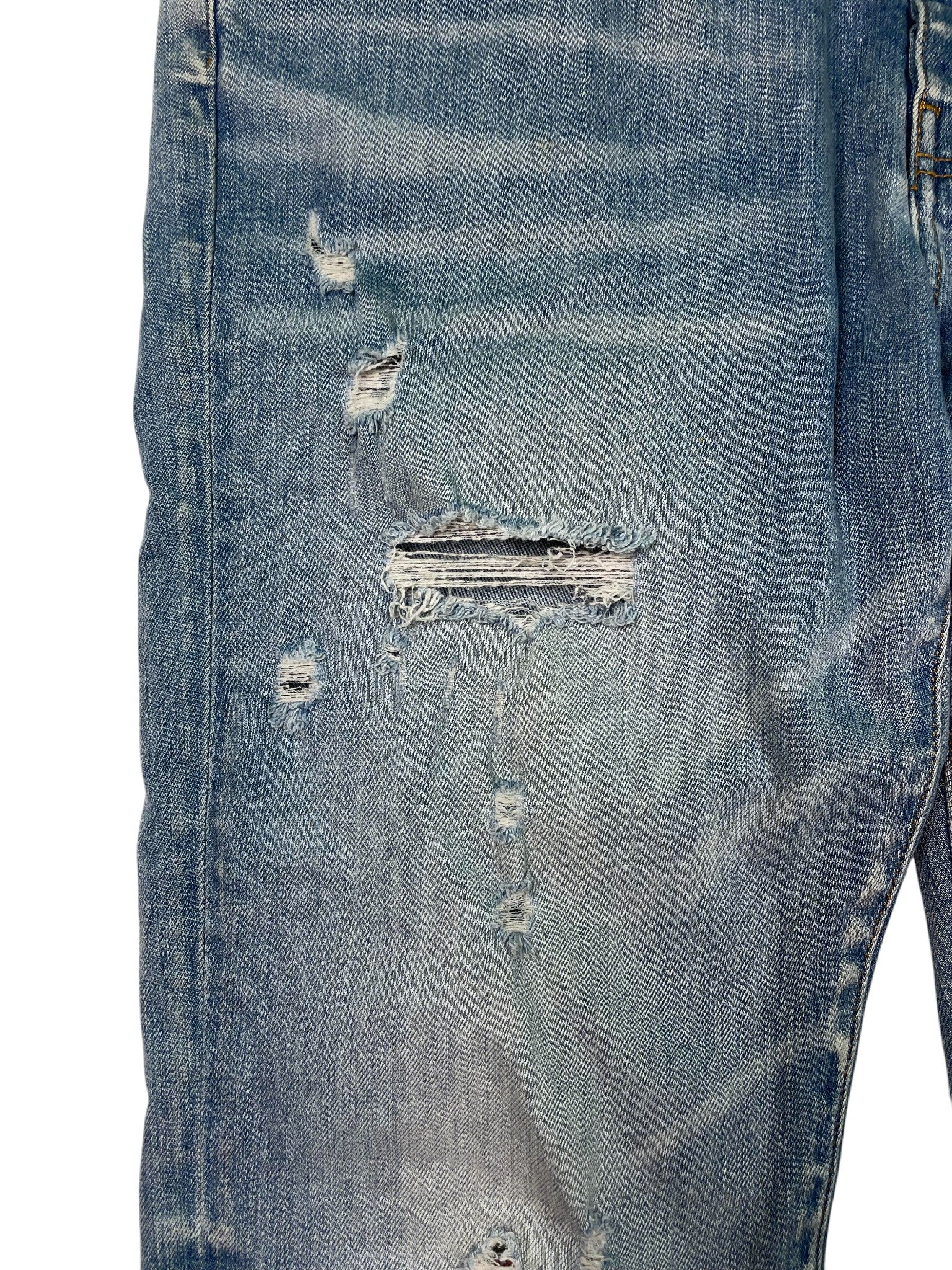 Amiri Burgundy & Blue Plaid Patch Light Wash Jeans