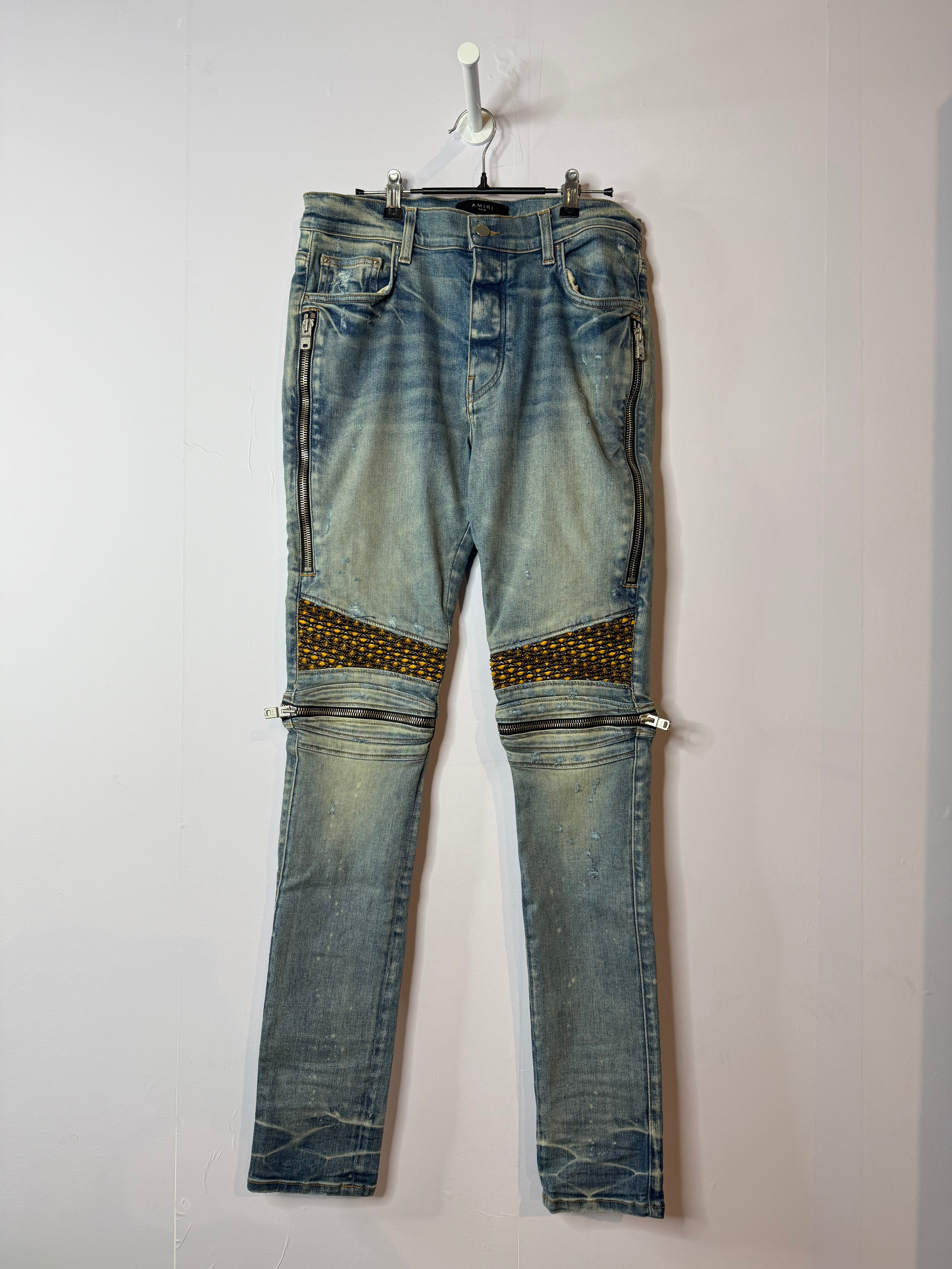 Amiri MX2 Light Wash Yellow Patch Blue Jeans