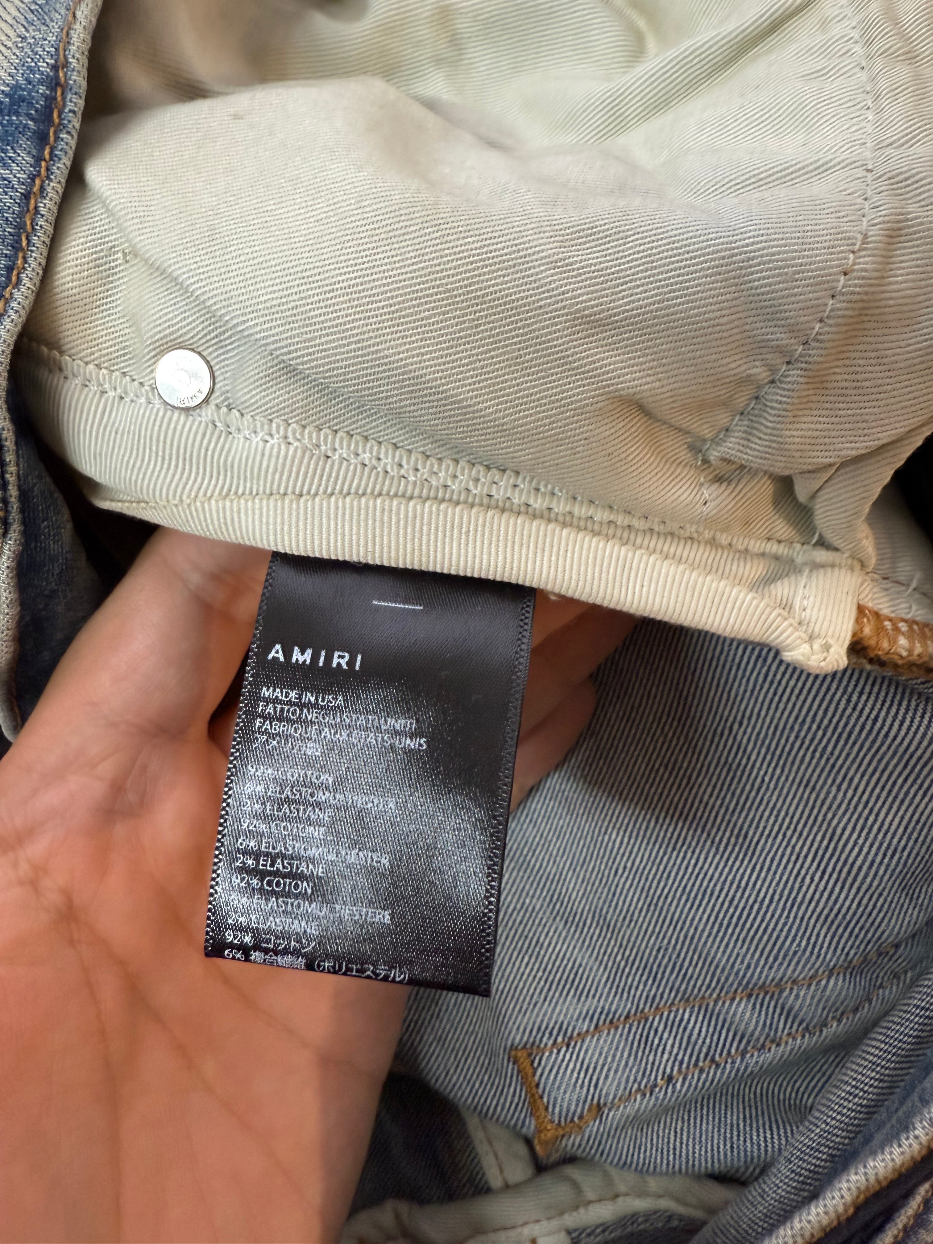 Amiri MX2 Light Wash Yellow Patch Blue Jeans