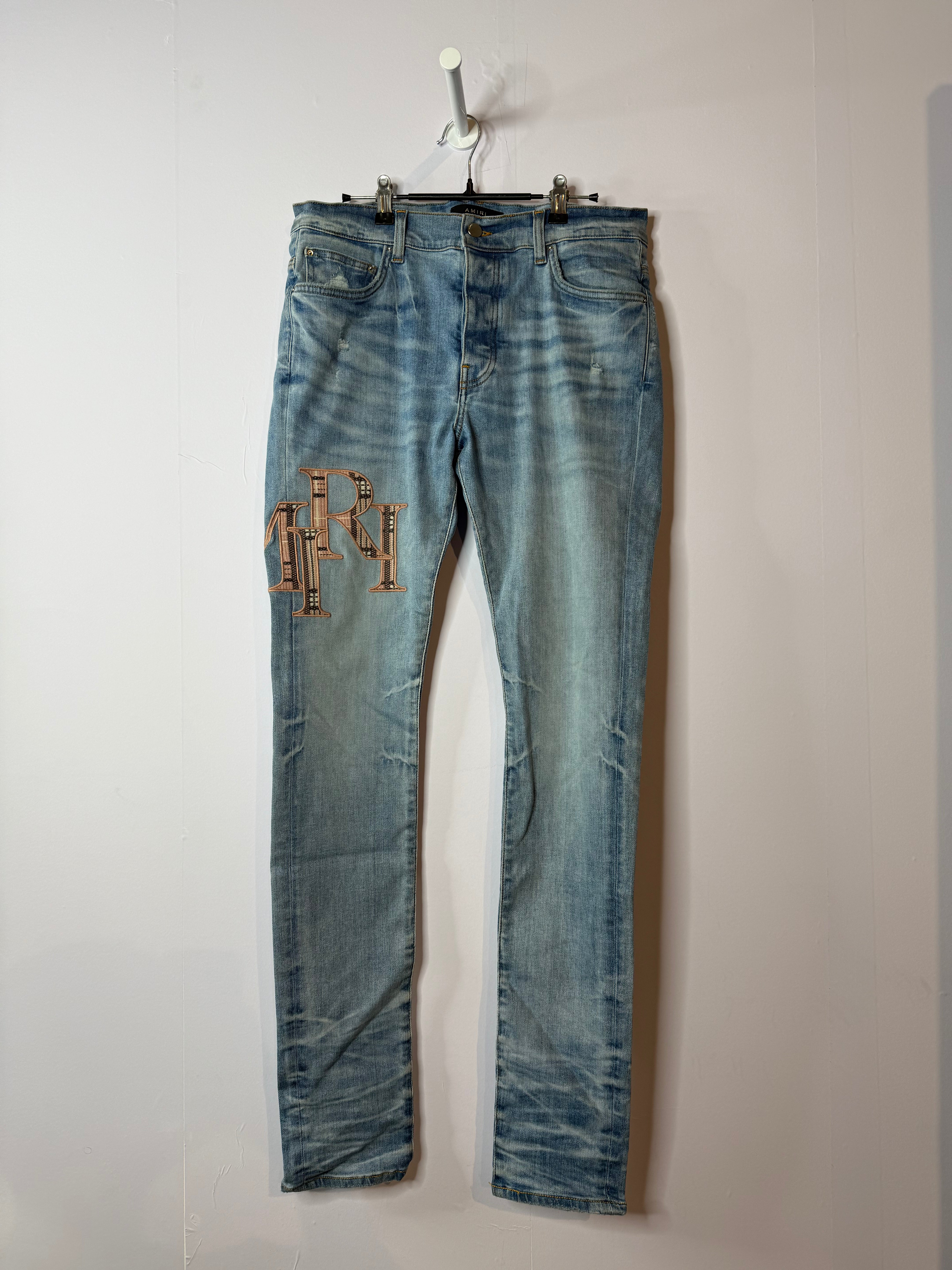 Amiri Light Wash Pink Logo Jeans