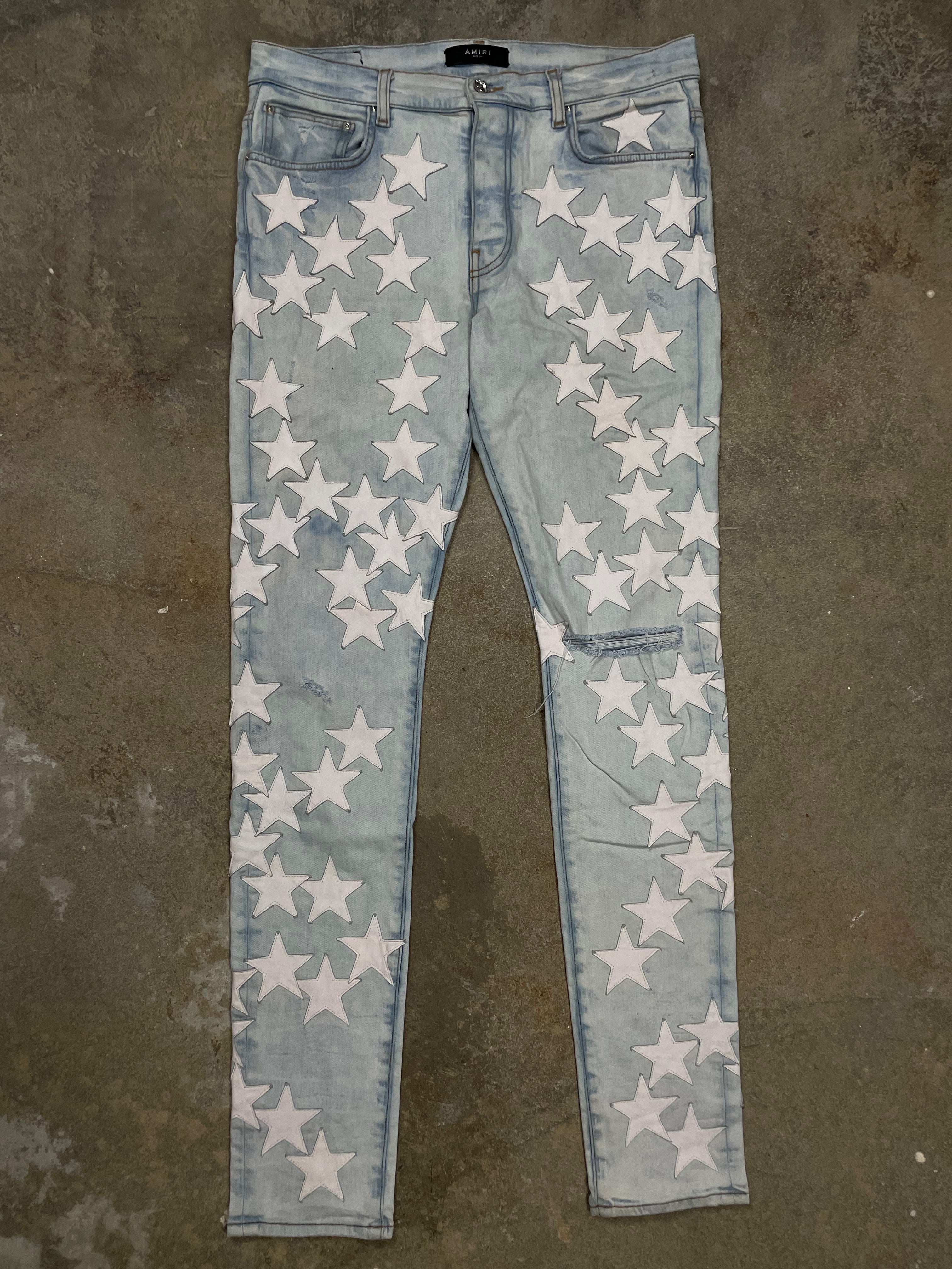 Amiri Chemist Jeans Light Wash White Stars 34 Used
