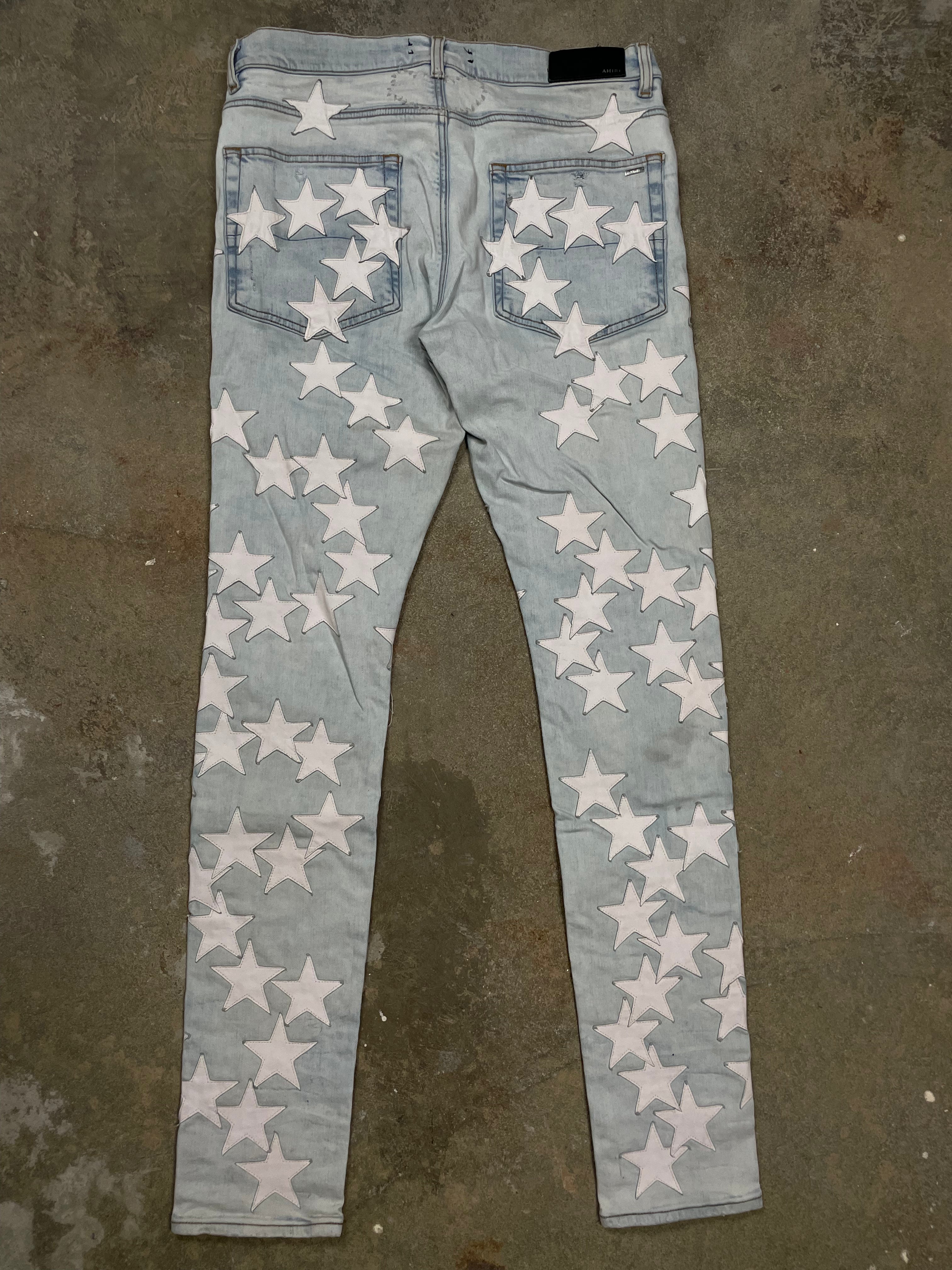 Amiri Chemist Light Wash White Stars Jeans