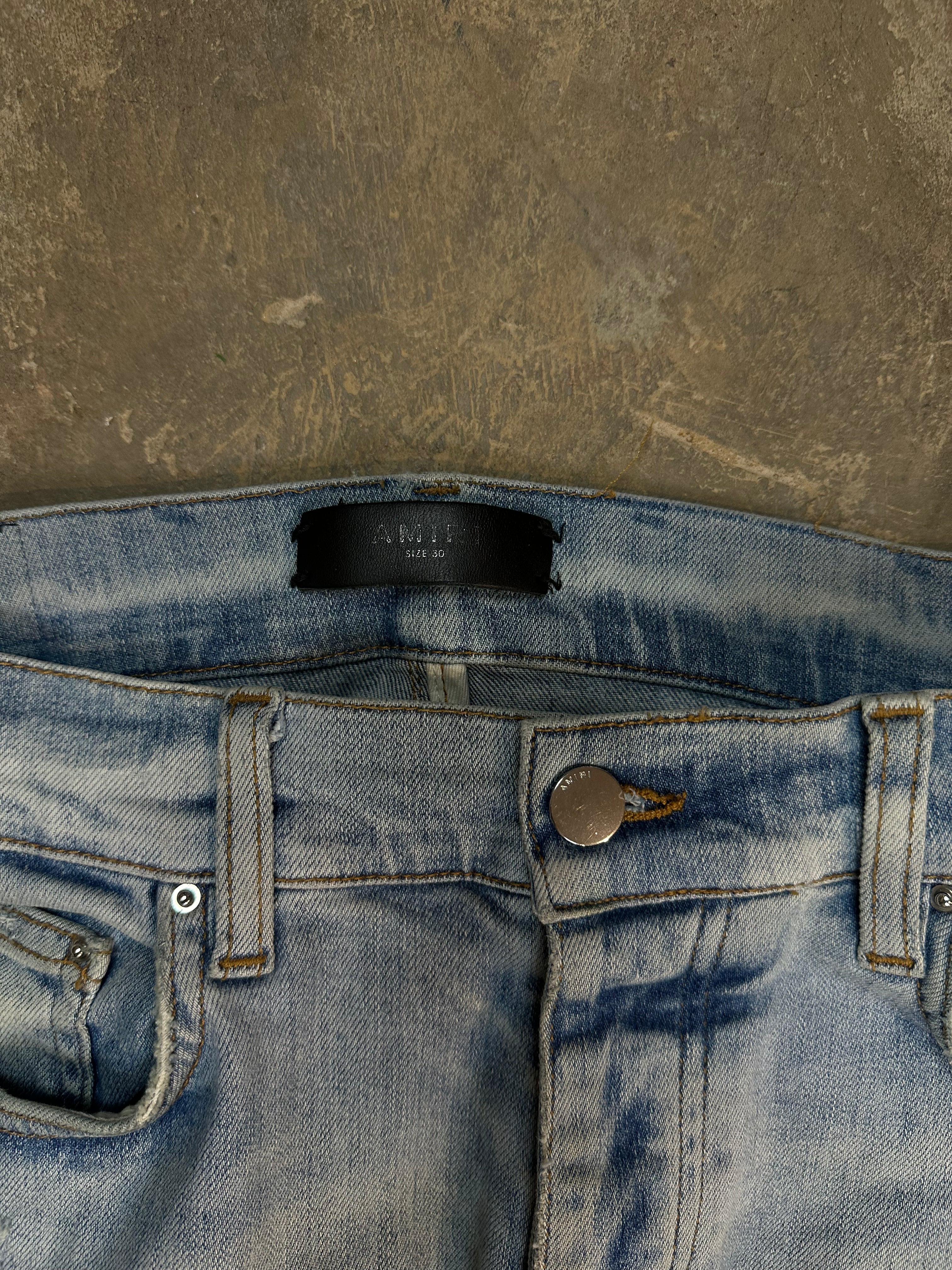 Amiri MX2 Light Wash White Paisley Patch Used 30