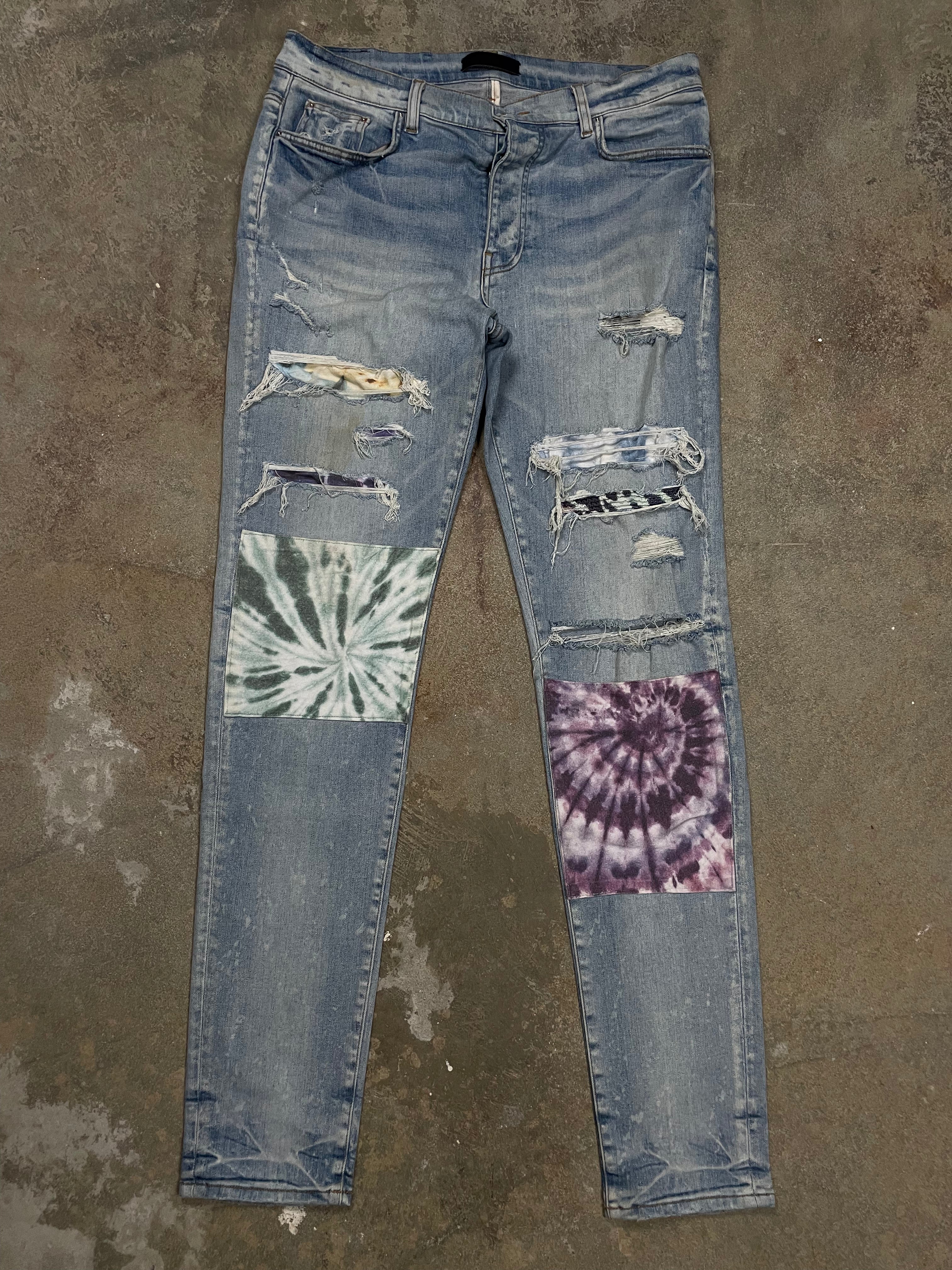 Amiri Patchwork Tye Dye Light Wash Jeans