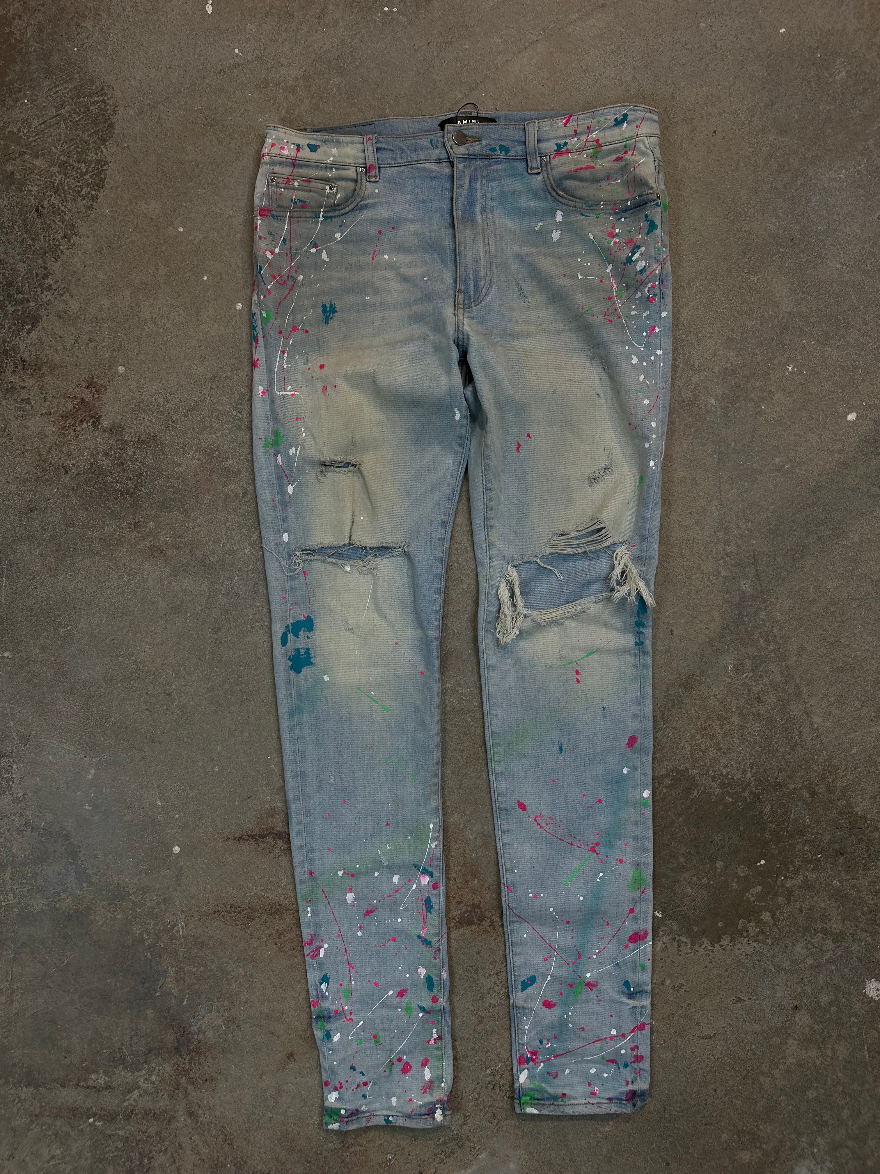 Amiri Jeans Light Wash South Beach Splatter Used 34