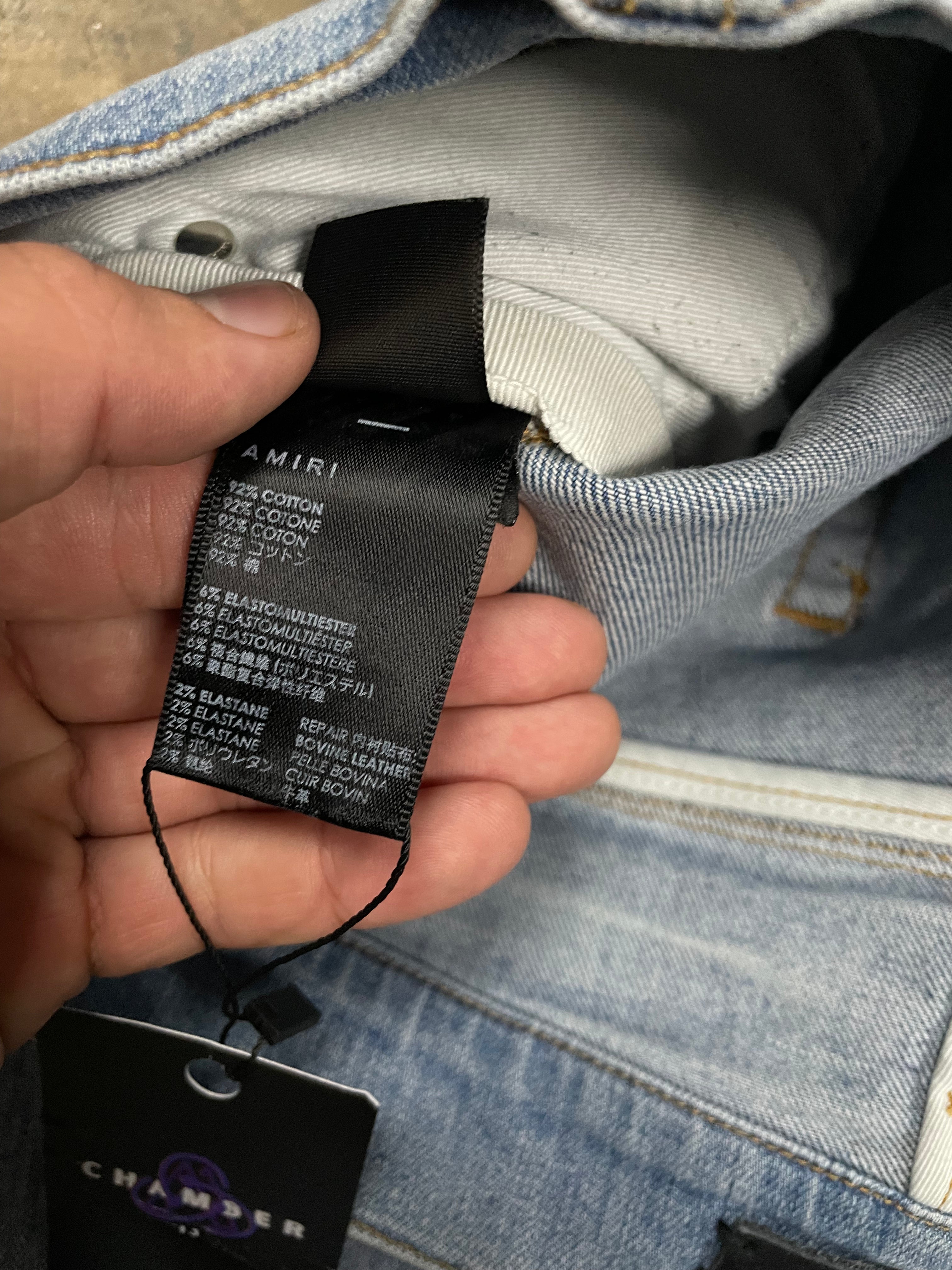 Amiri MX1 Light Wash Cheetah Patch Jeans