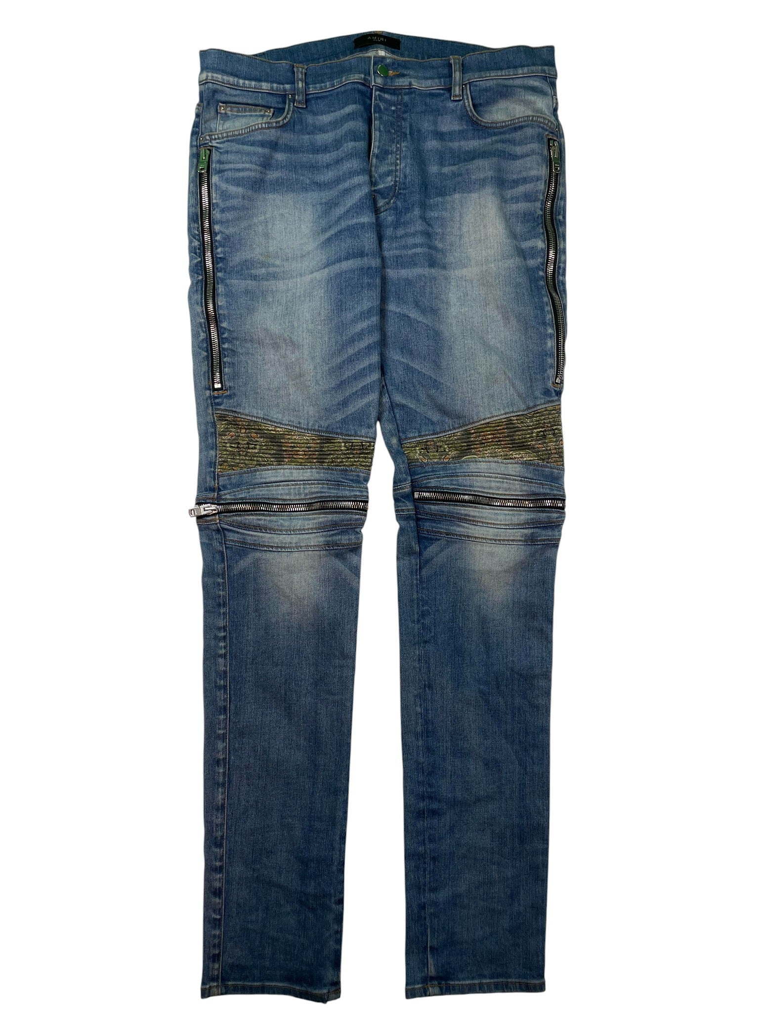Amiri MX2 Light Wash Green Plaid Jeans