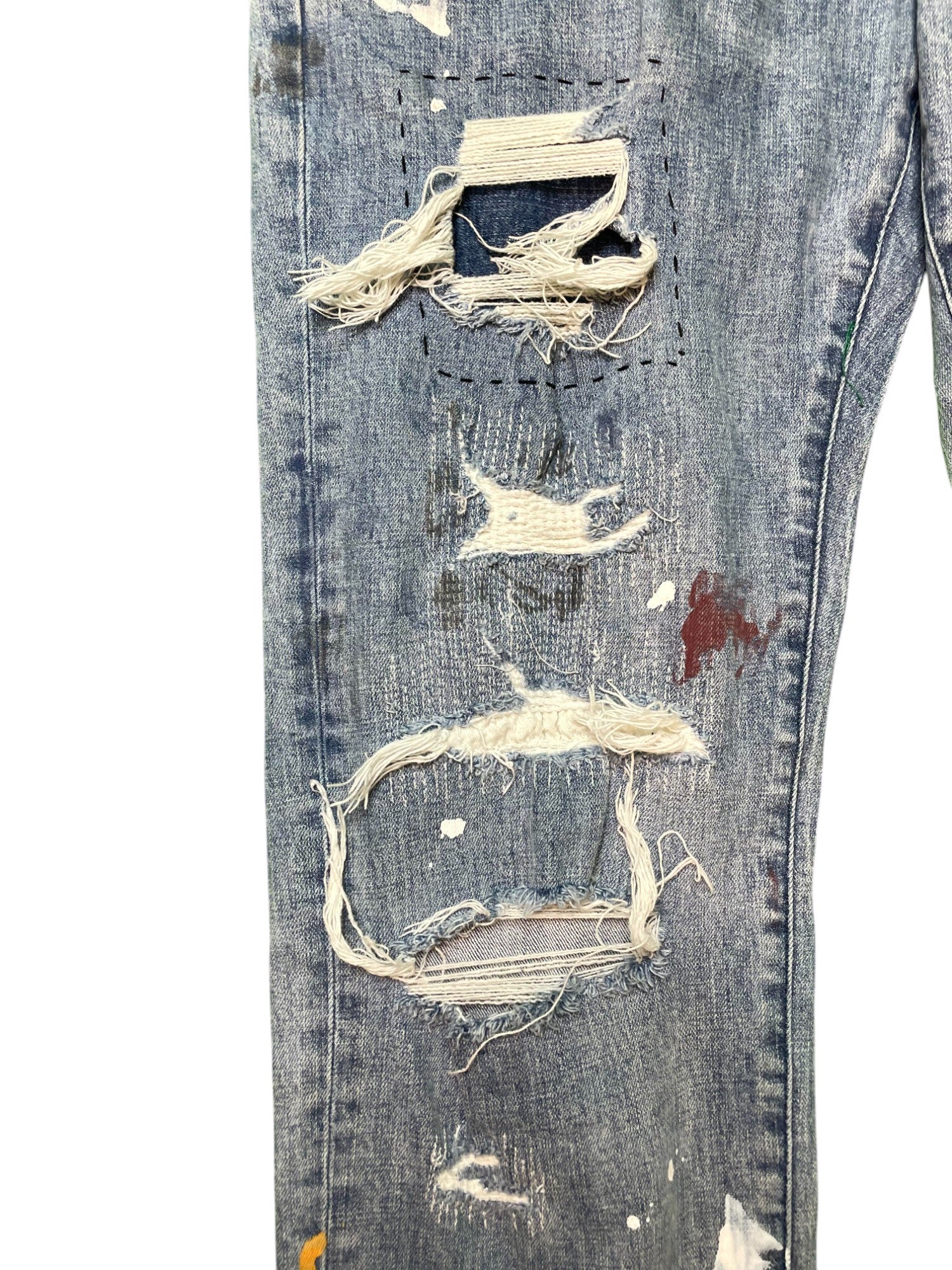 Purple Brand Paint Splatter Light Wash Blue Jeans
