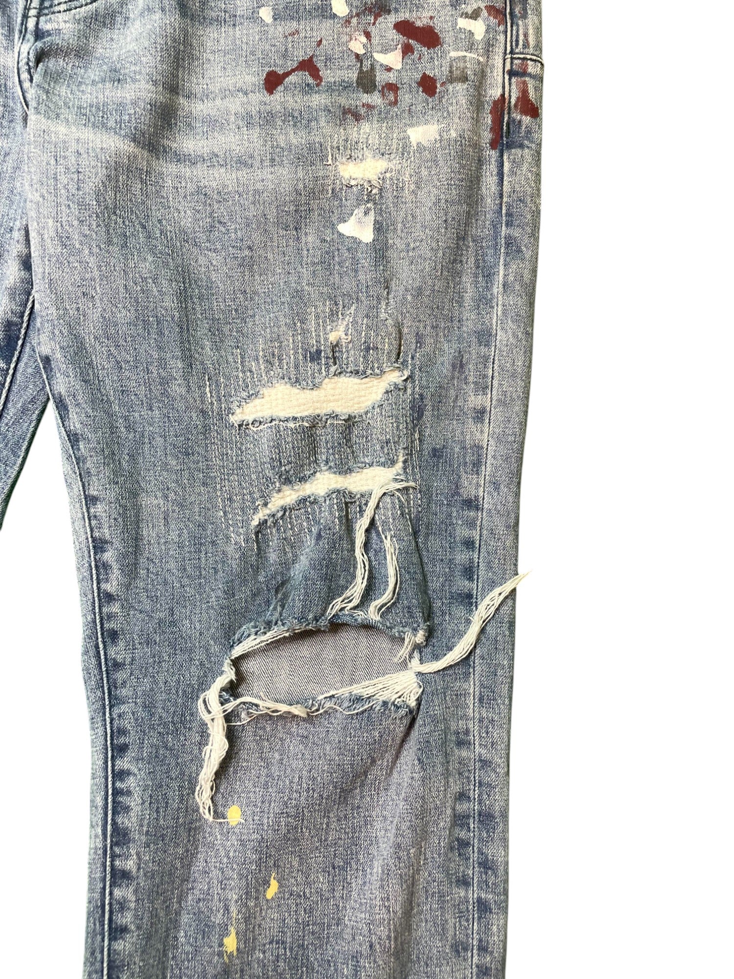 Purple Brand Paint Splatter Light Wash Blue Jeans