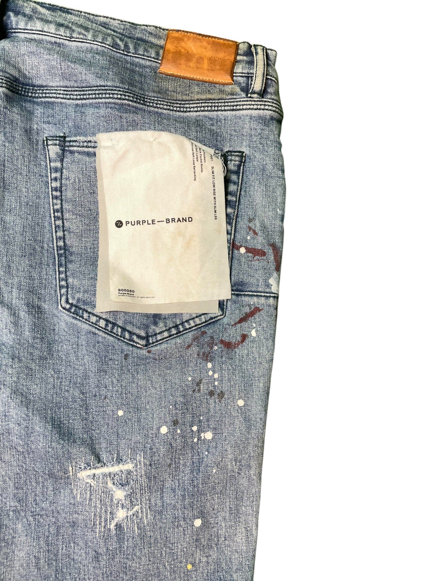 Purple Brand Paint Splatter Light Wash Blue Jeans