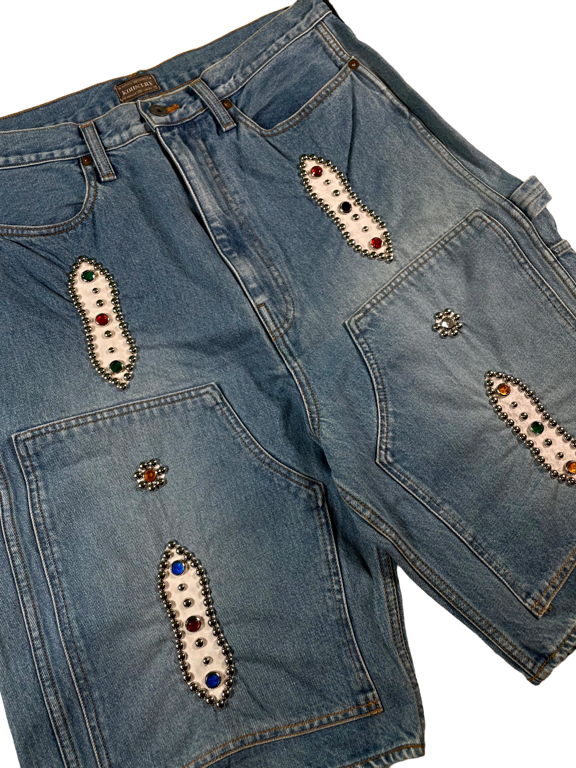 Kapital Gem Studded Light Wash Shorts
