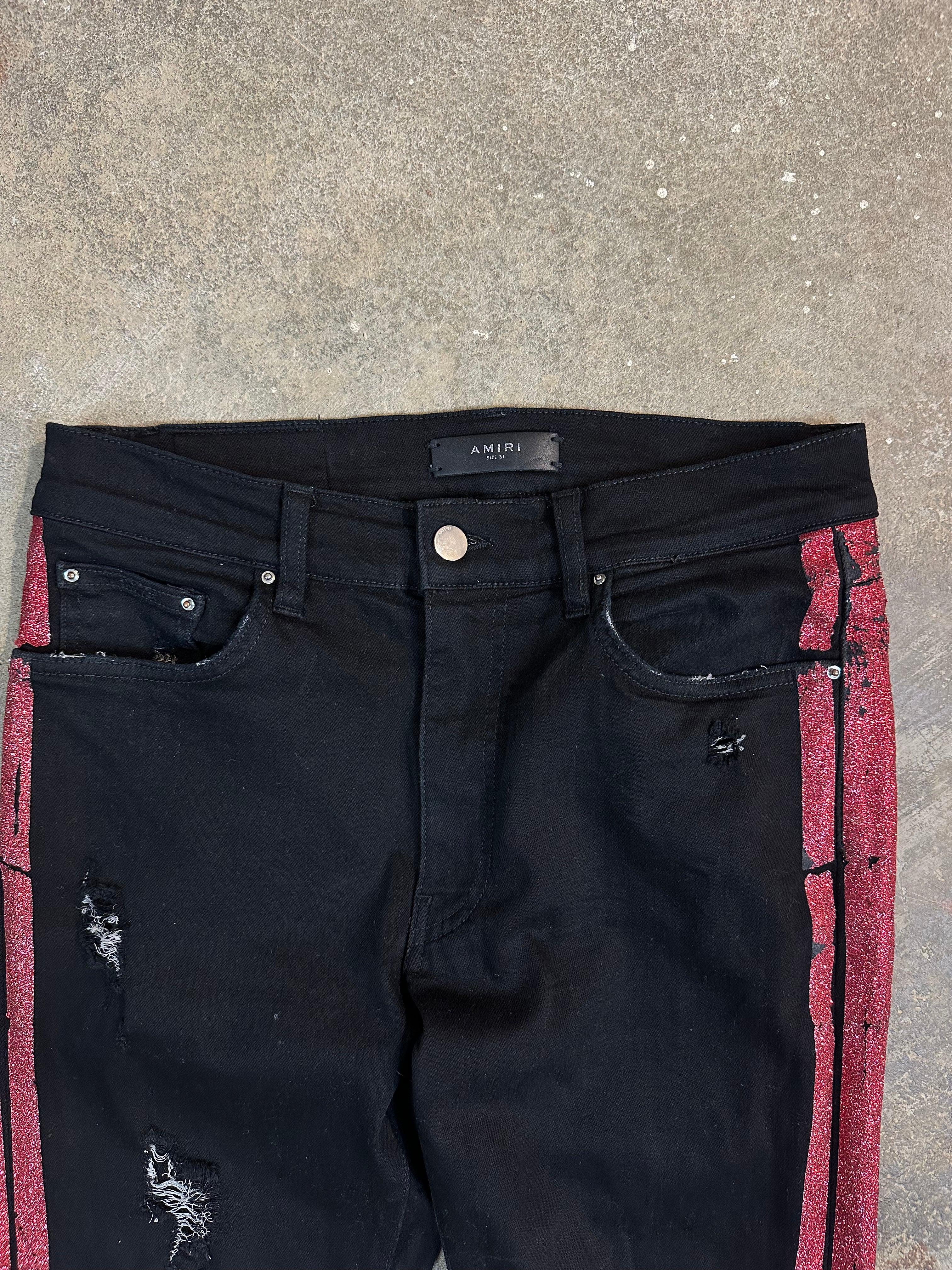 Amiri Jeans Black Red Glitter Stripe Used 31