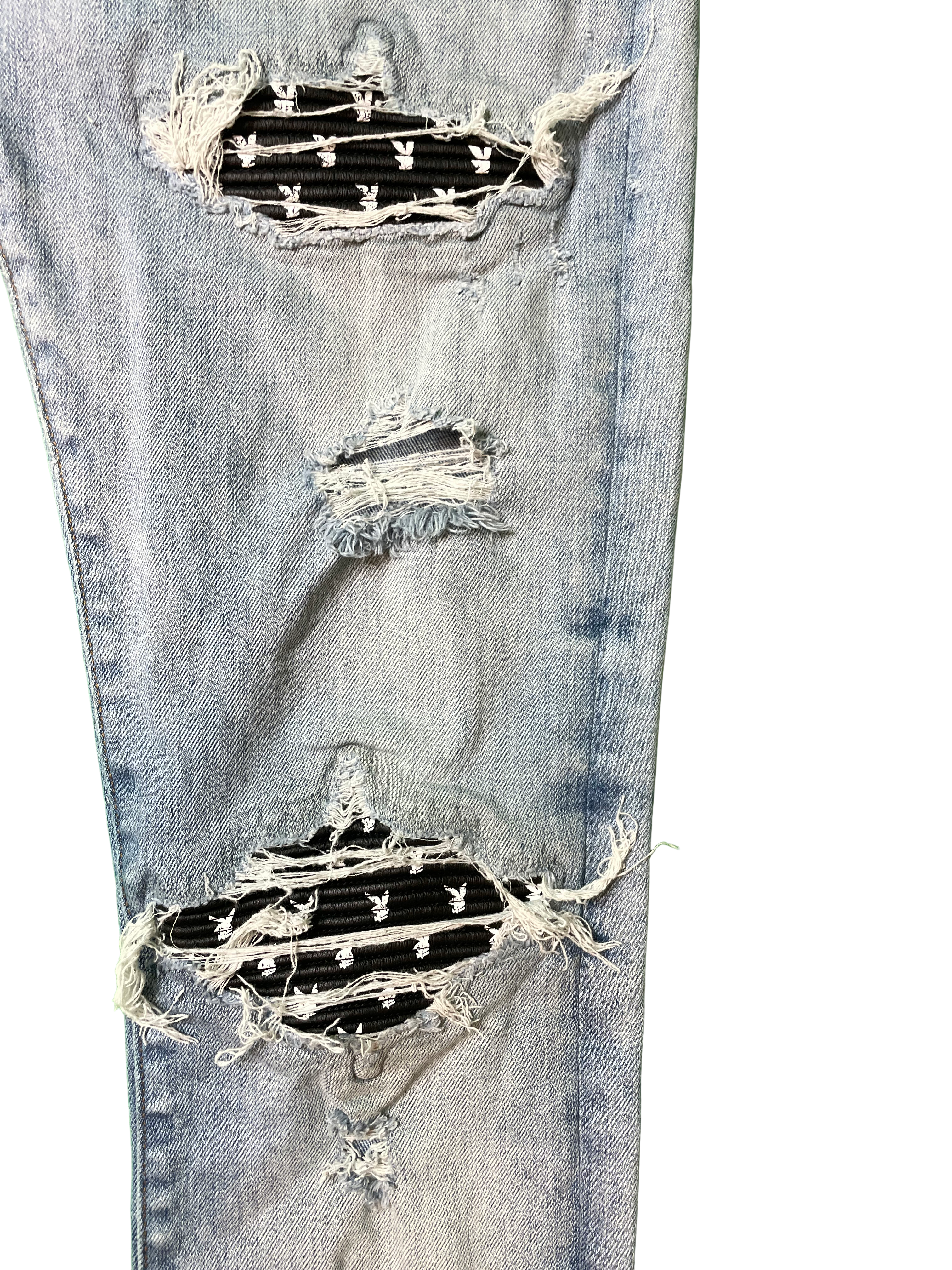 Amiri MX1 Light Wash Playboy Pale Blue Patch Jeans