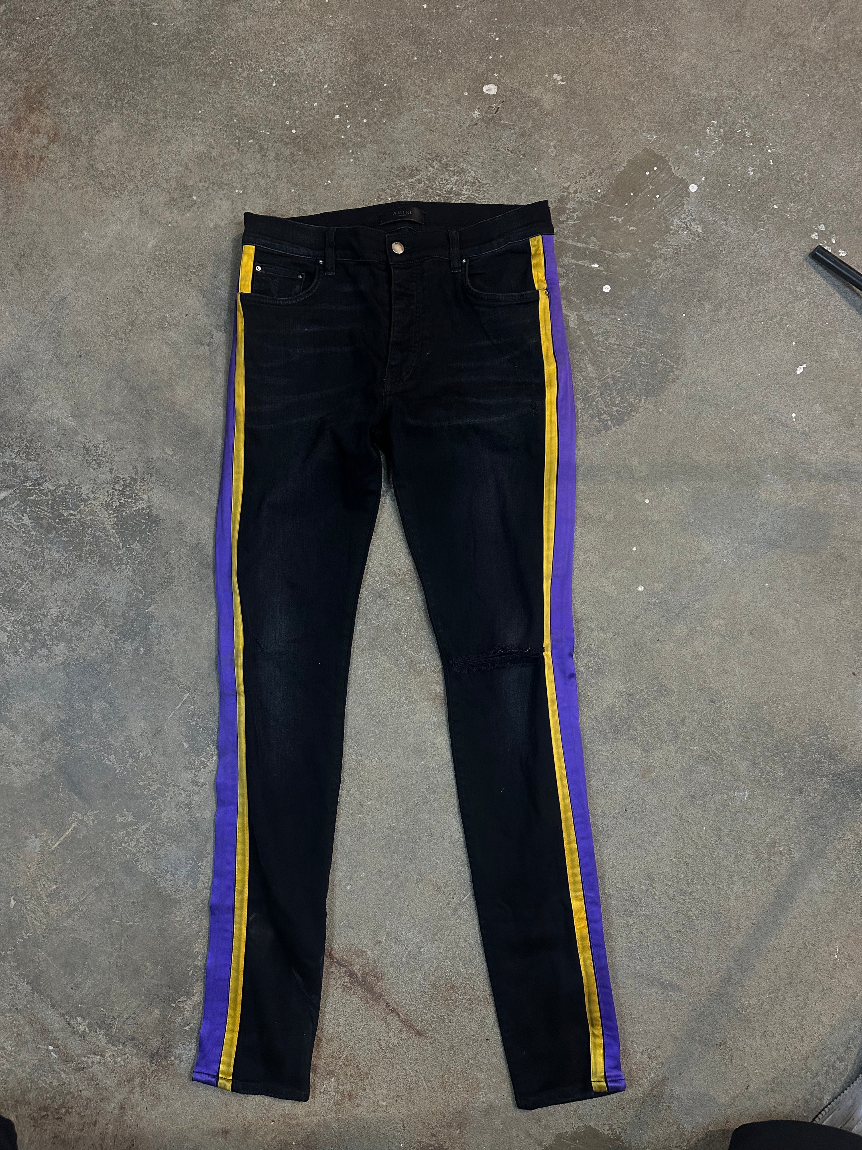 Amiri Jeans Black Yellow Purple Stripe Used 33