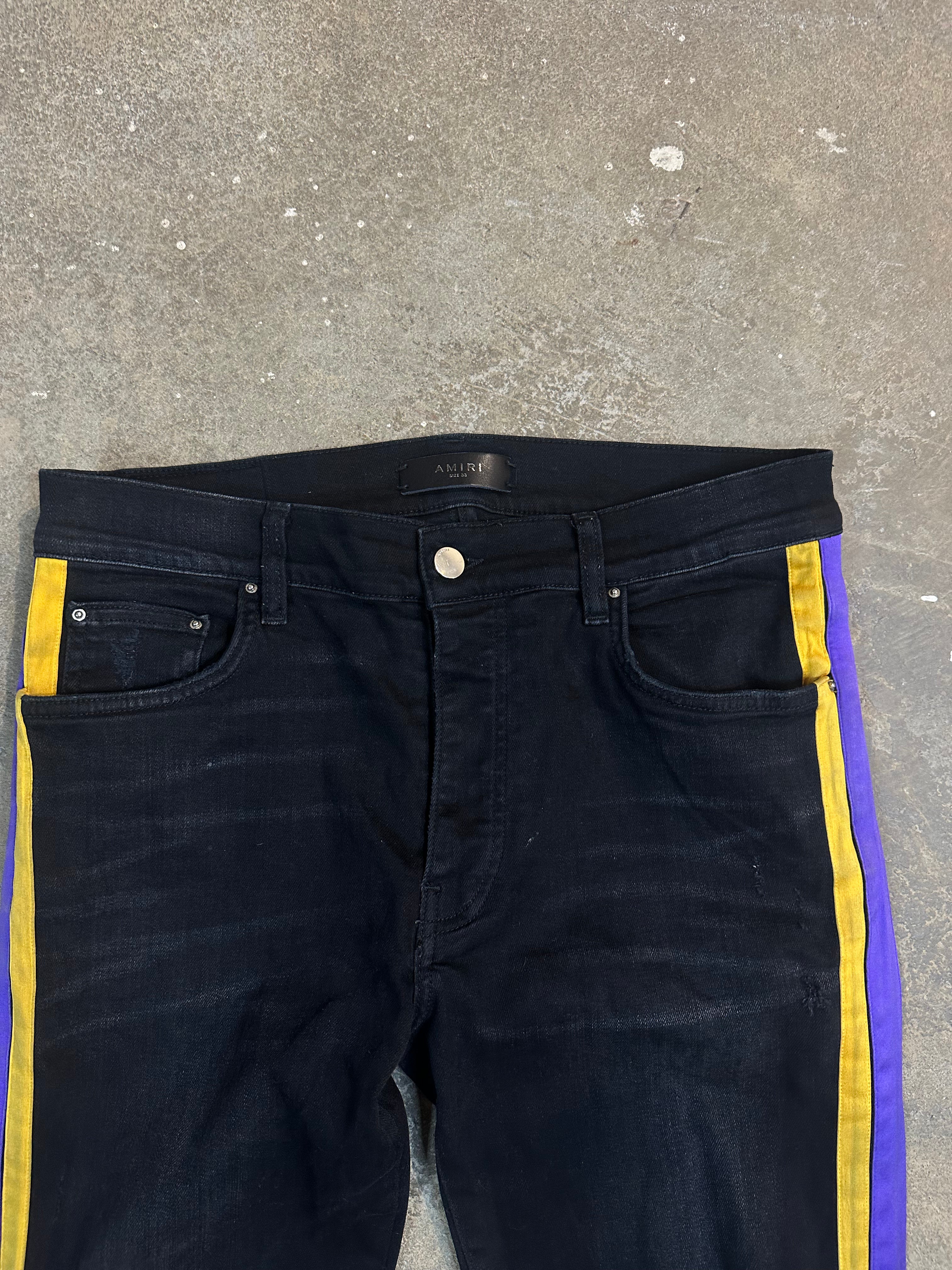 Amiri Jeans Black Yellow Purple Stripe Used 33
