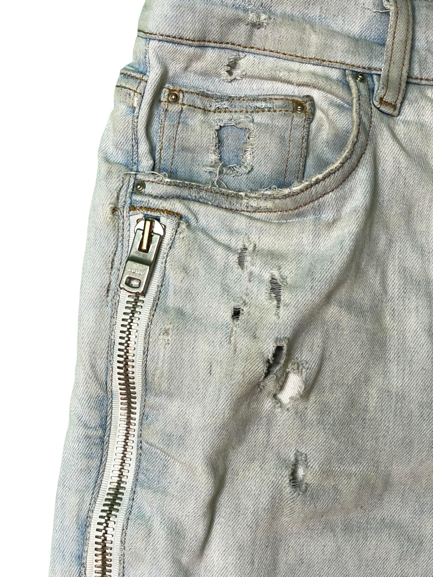 Amiri MX2 White Patch Light Wash Light Blue Jeans