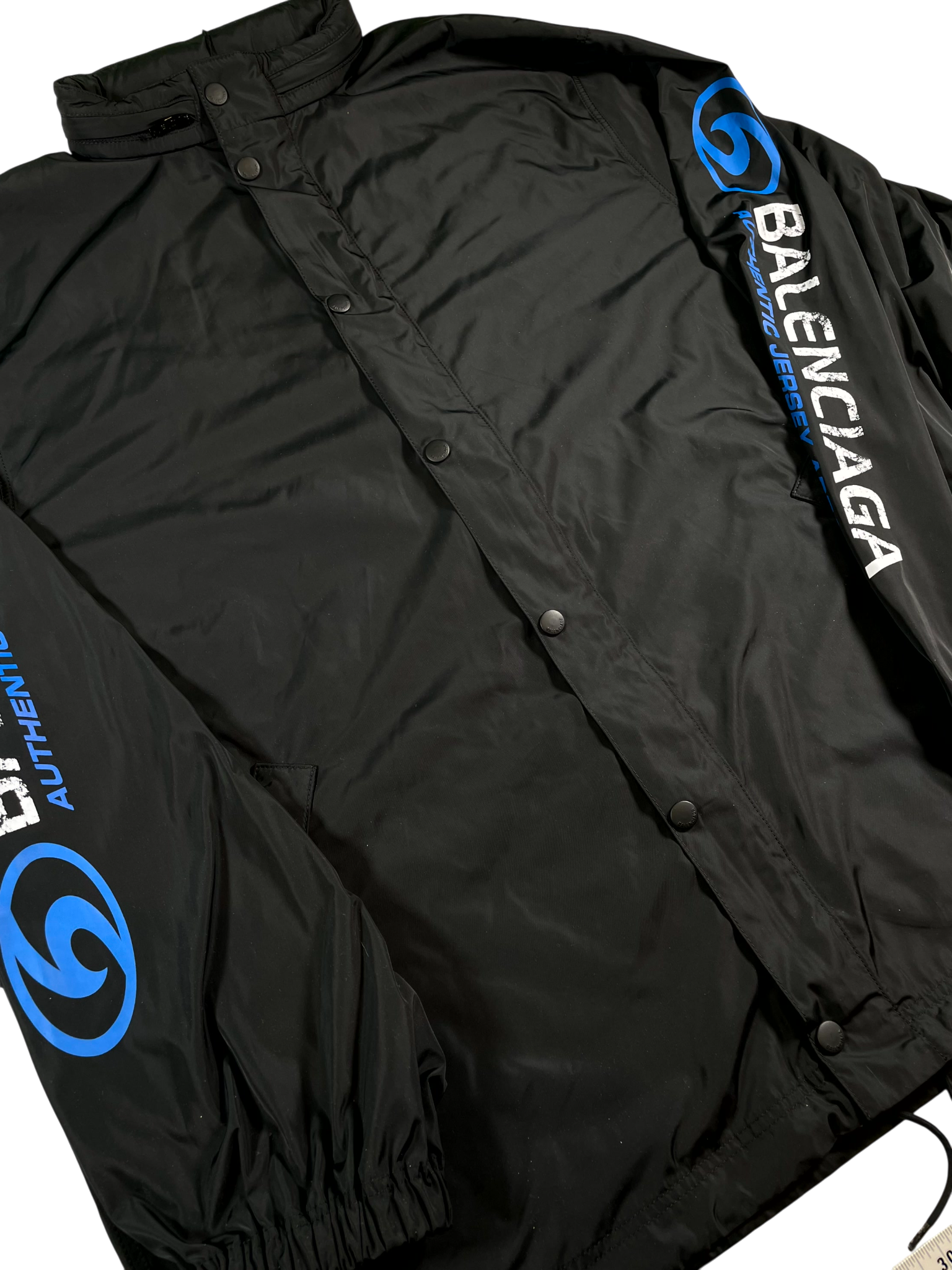 Balenciaga Logo Windbreaker Black & Blue Jacket