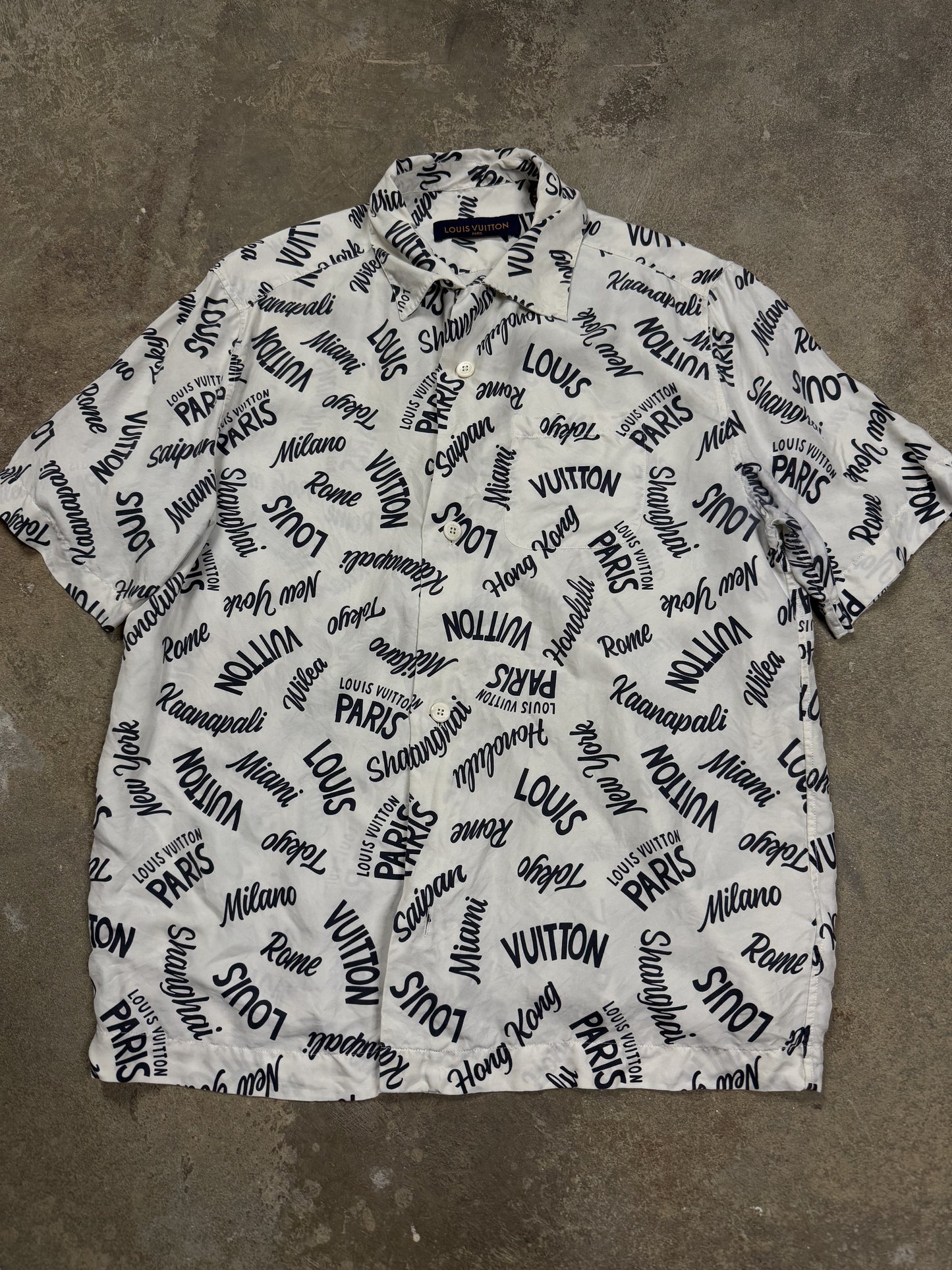 LV Button Up White All Over Used Medium