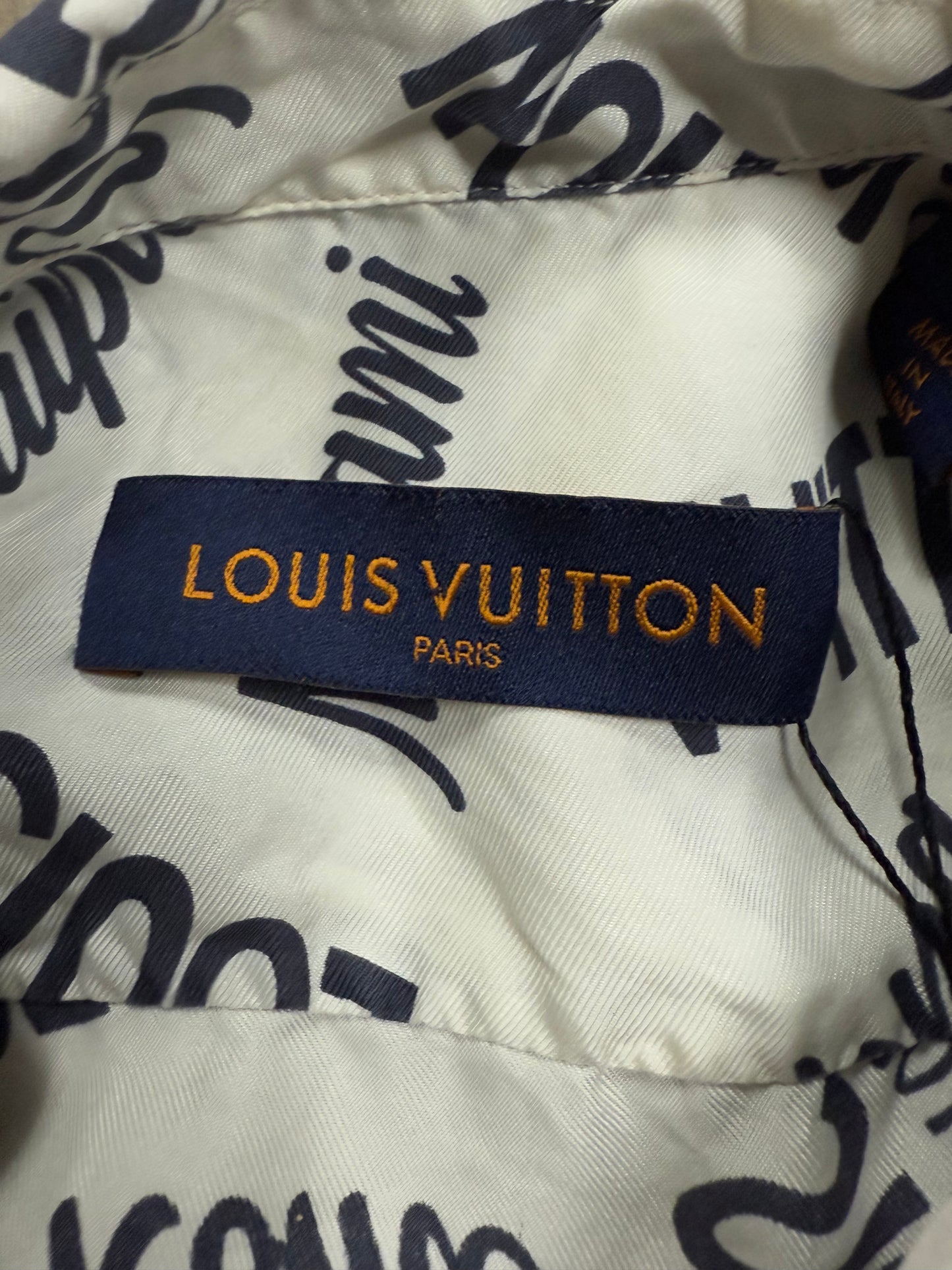 LV Button Up White All Over Used Medium
