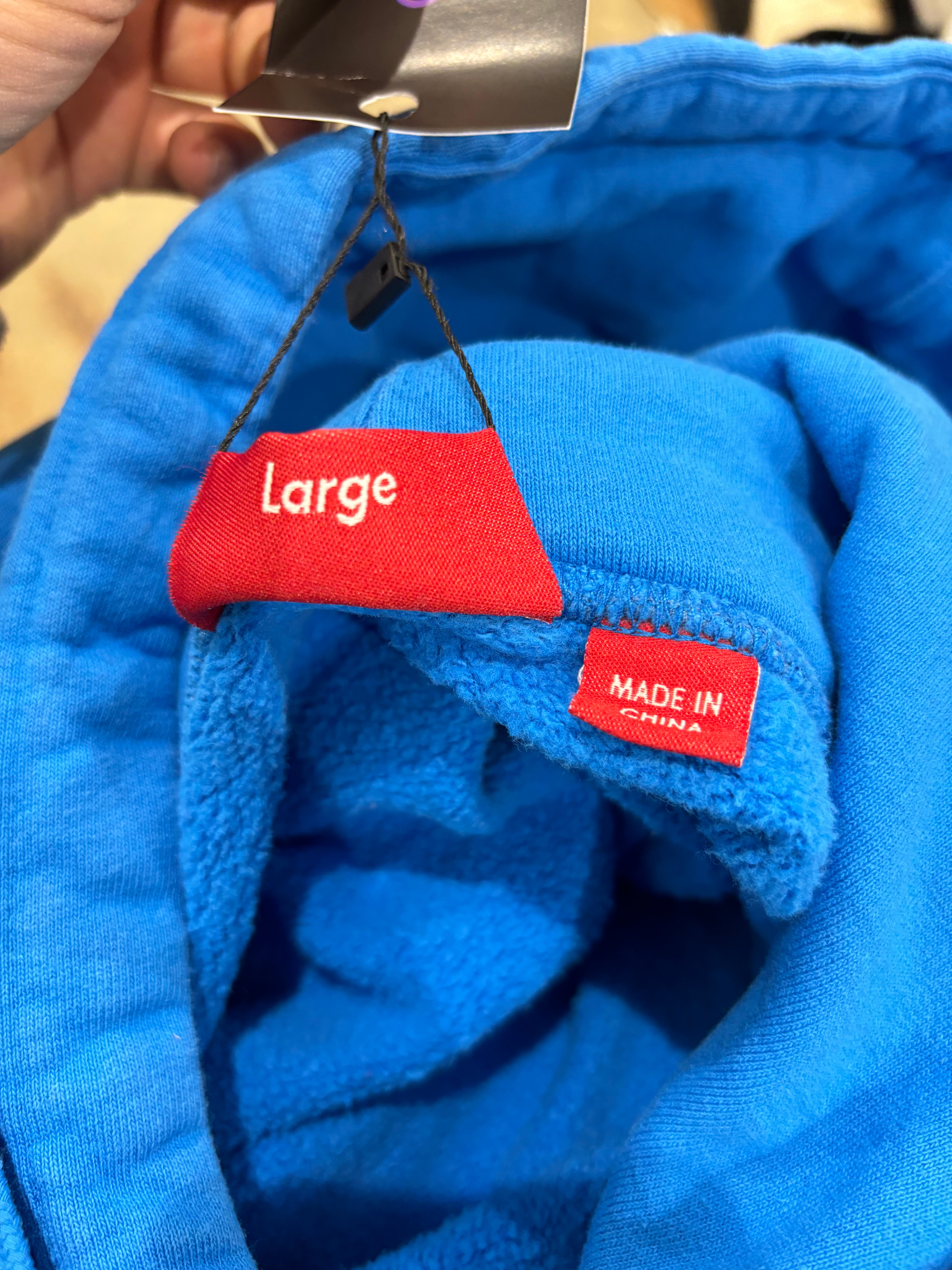 Supreme Hoodie Blue Red Sleeve Logo New Large