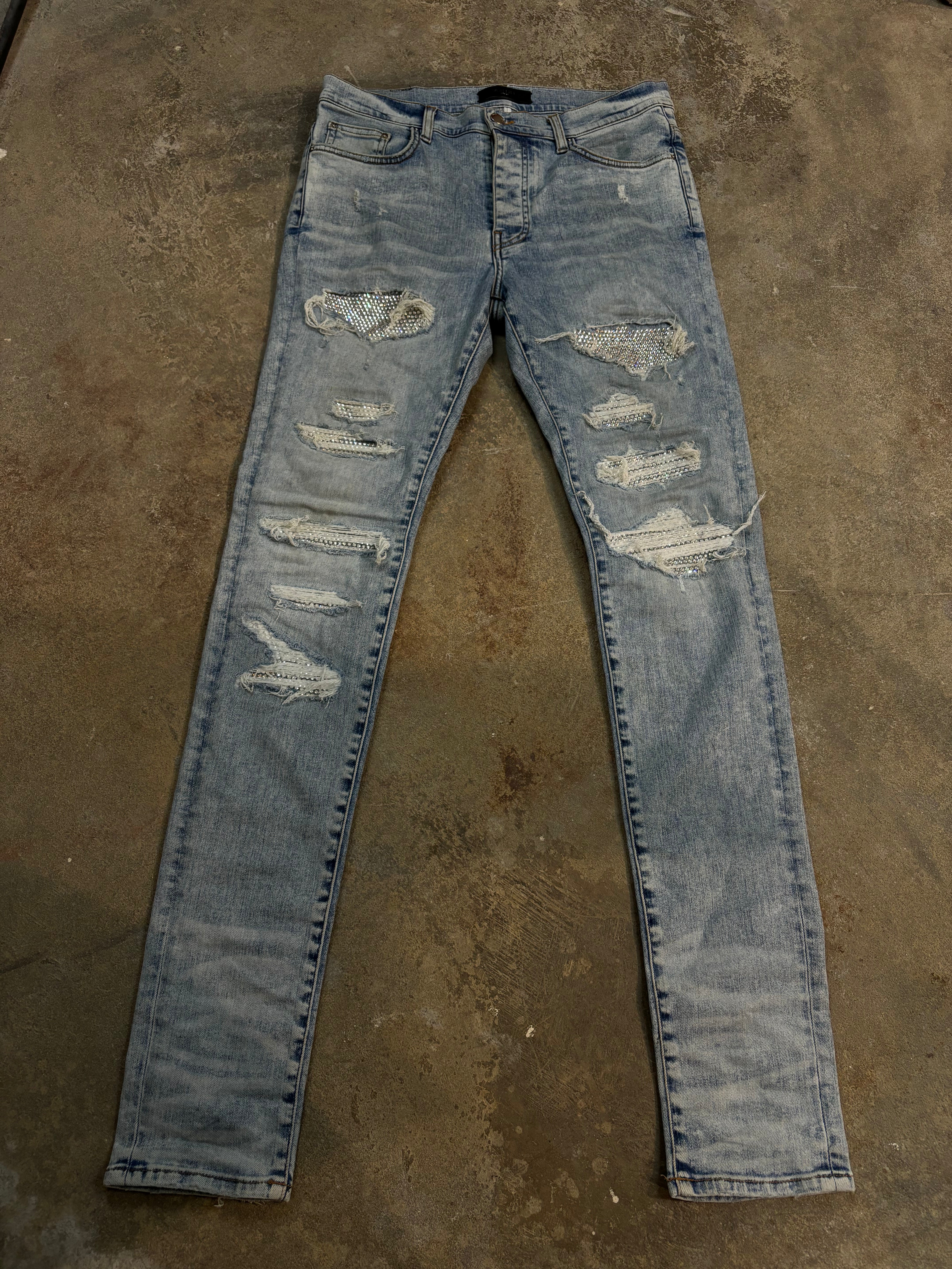 Amiri Swarovski Thrasher Patch Light Wash Used 33
