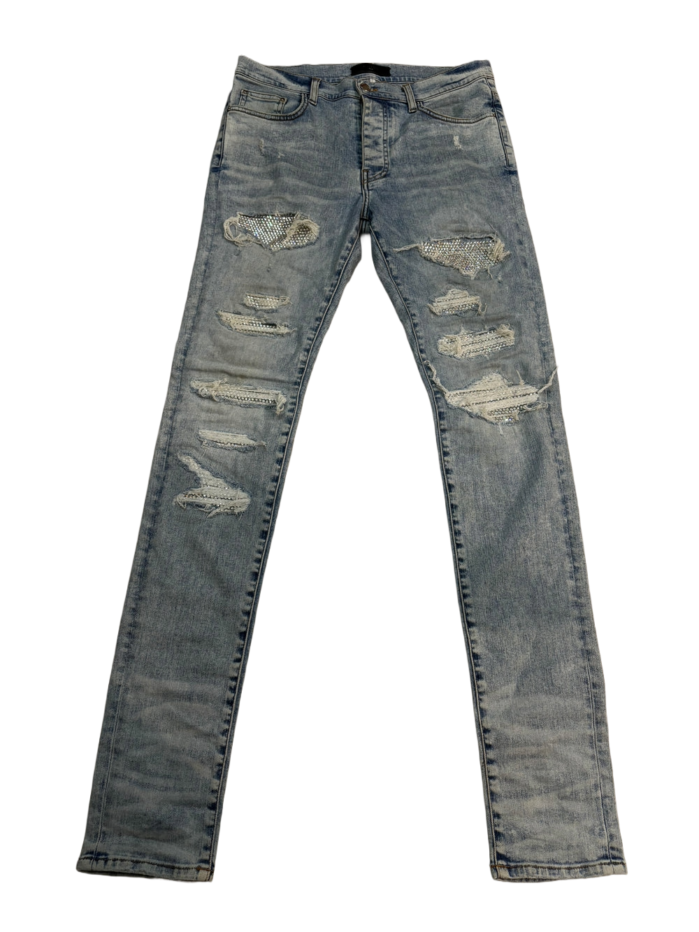 Amiri Swarovski Thrasher Patch Light Wash Jeans
