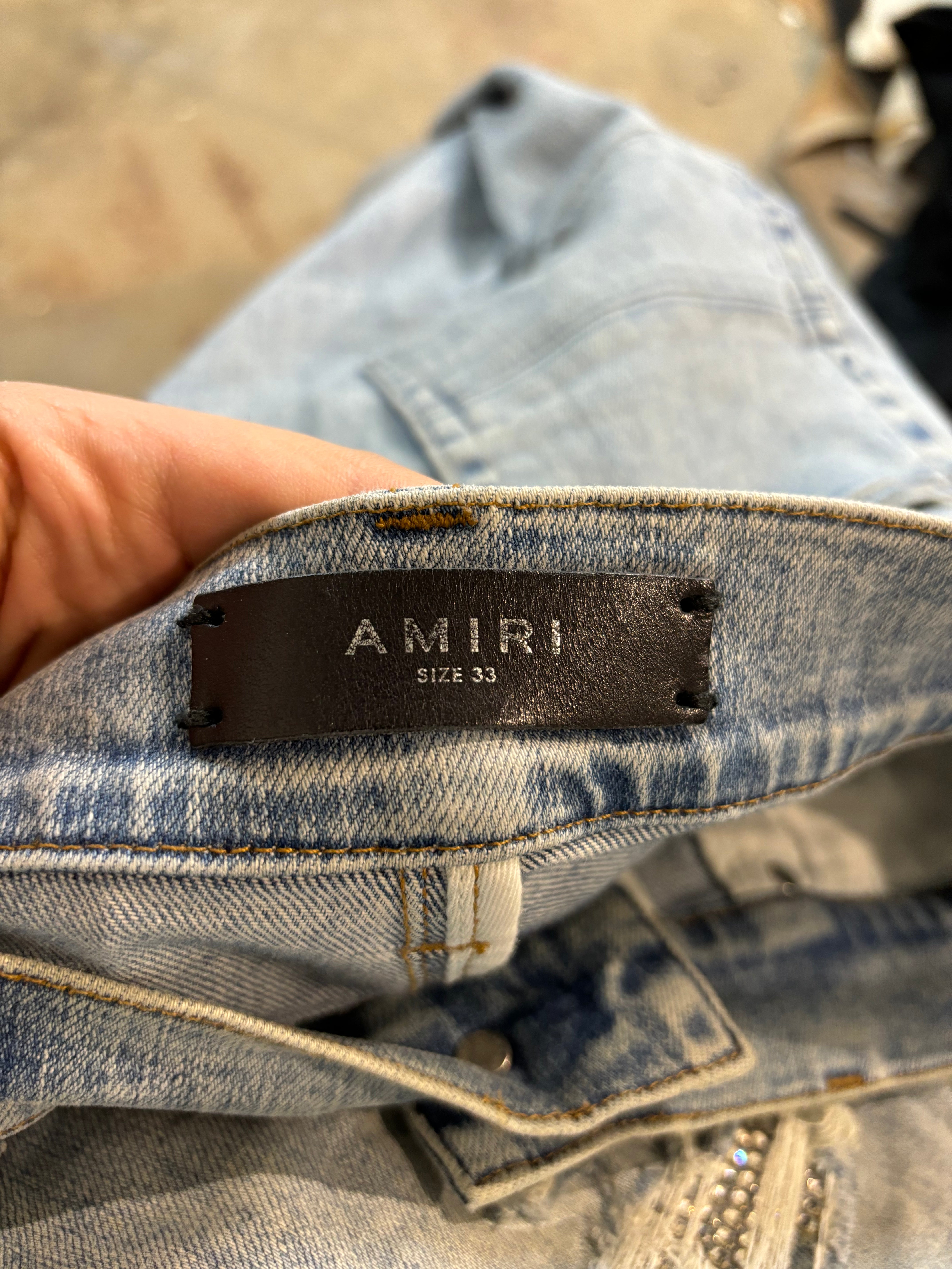 Amiri Swarovski Thrasher Patch Light Wash Jeans
