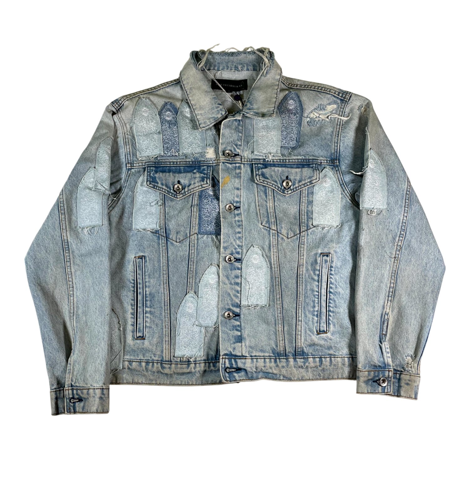 Who Decides War Patched Arch Repaired Denim Blue Jacket