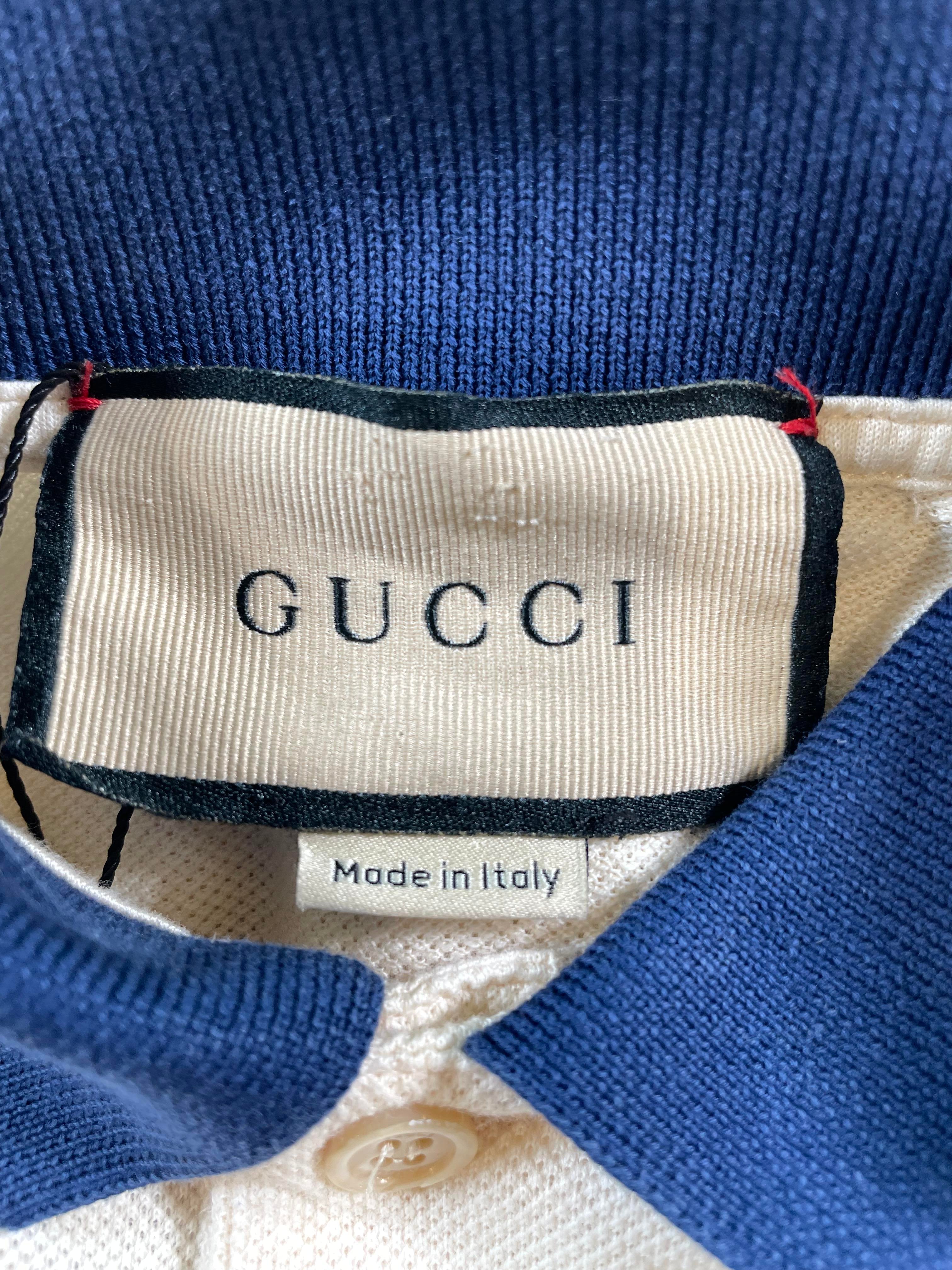 Gucci Shoulder Logo Navy & Cream Polo