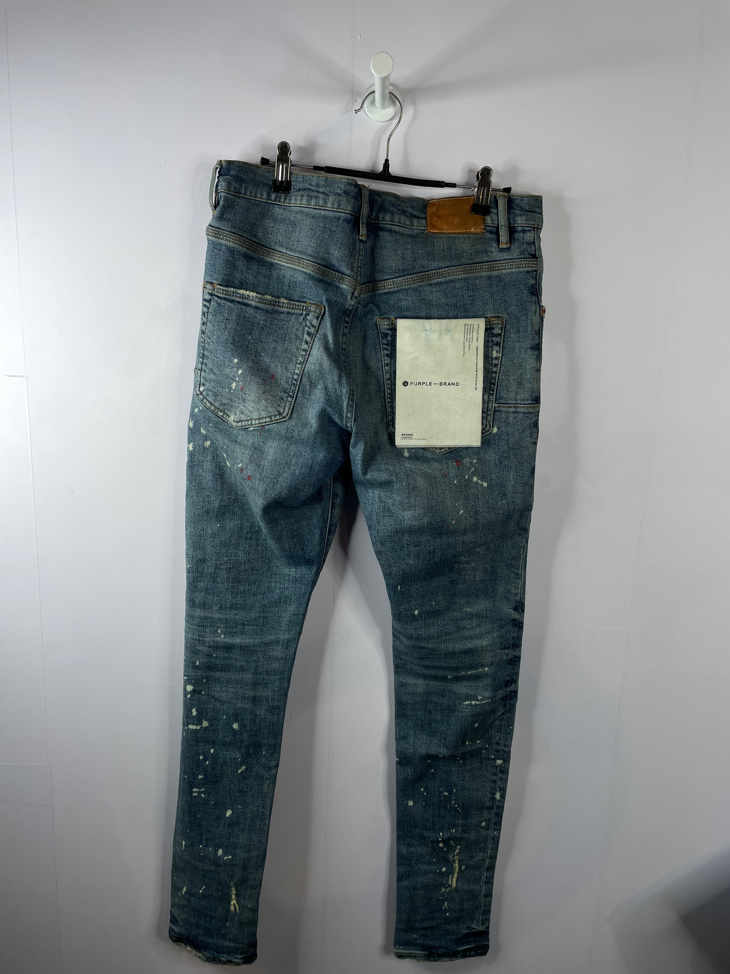 Purple Jeans Blue Paint Splatter Used 30
