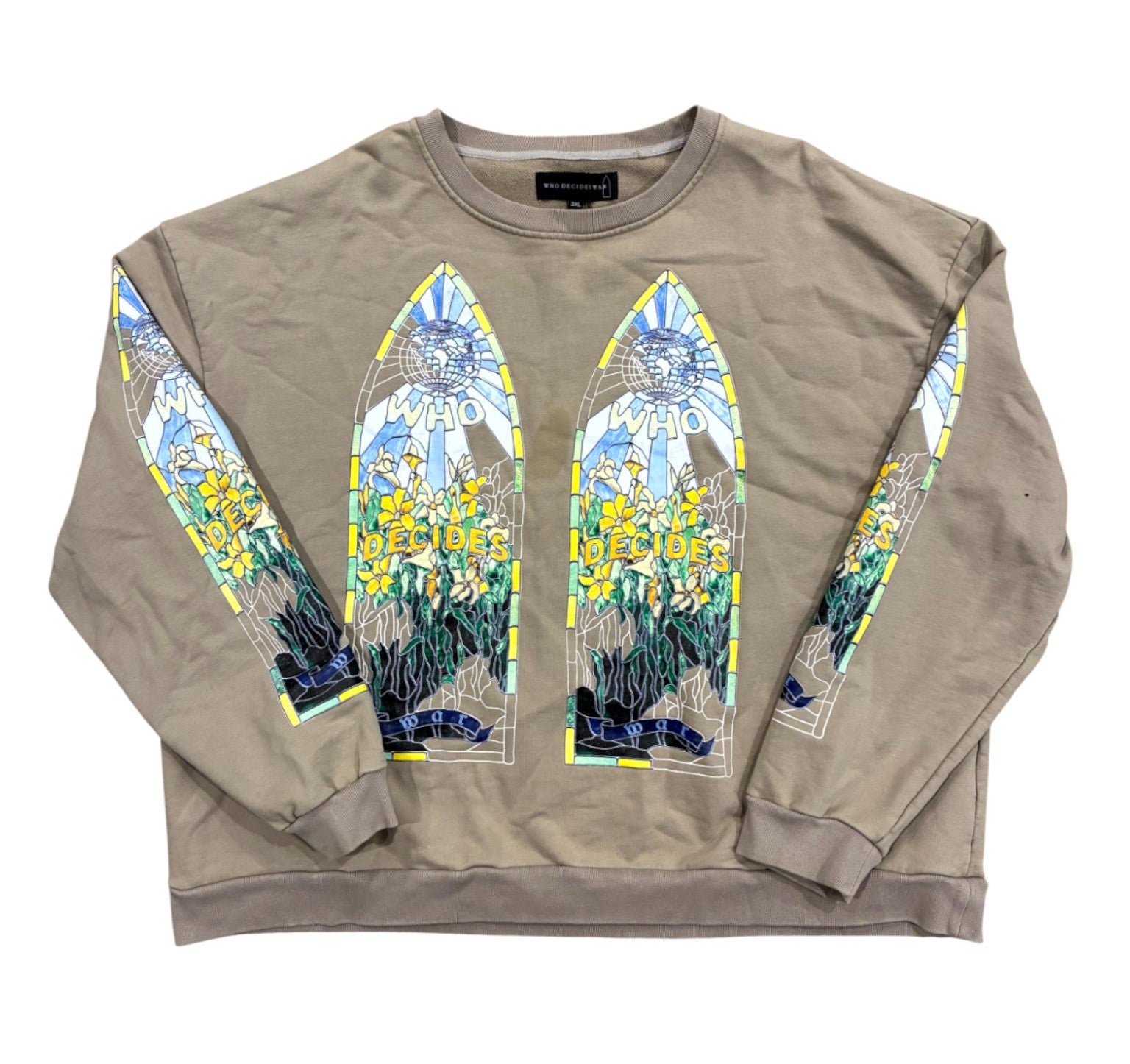 Who Decides War Floral Crewneck Beige Sweatshirt