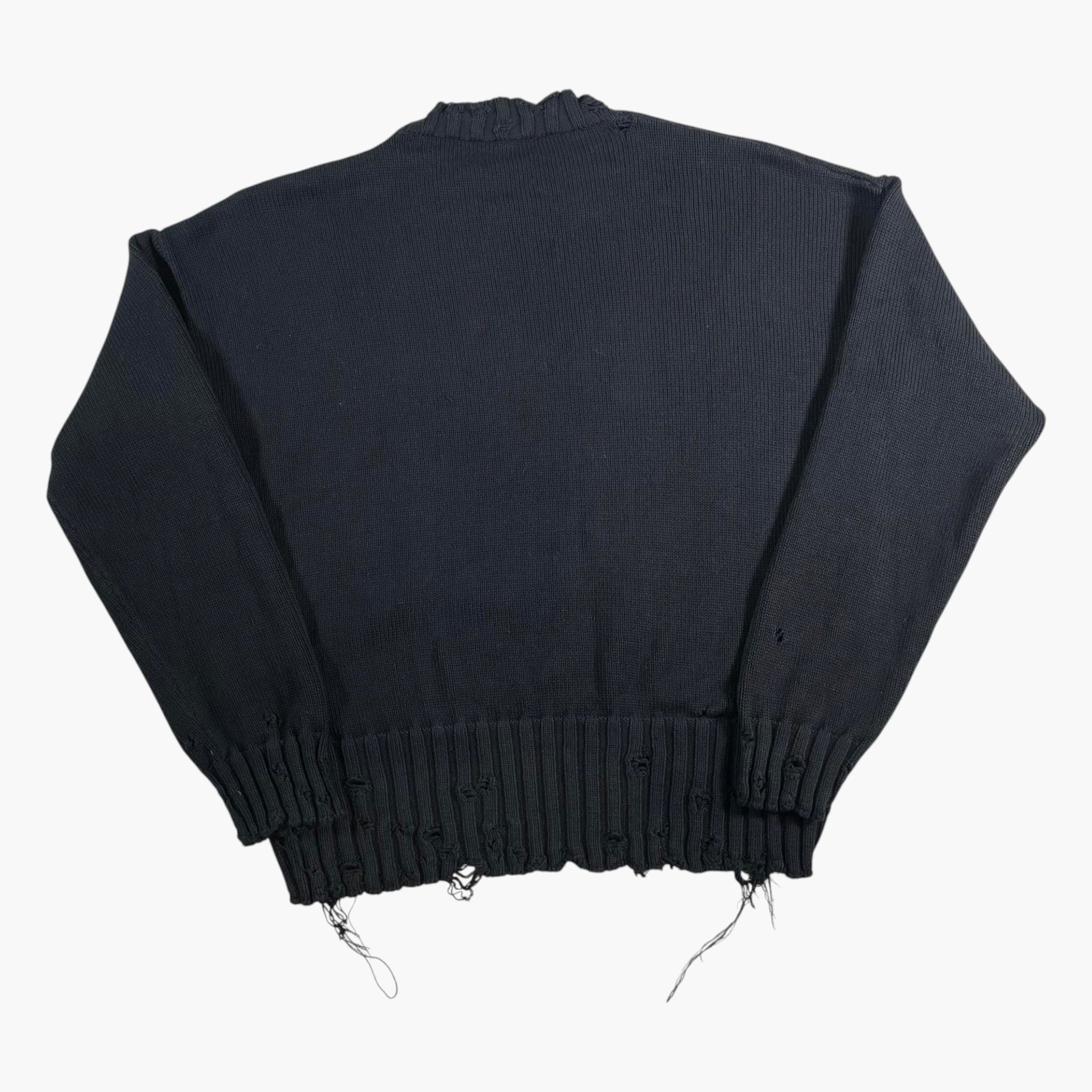 Marni Distressed Knit Neck Logo Black Sweater