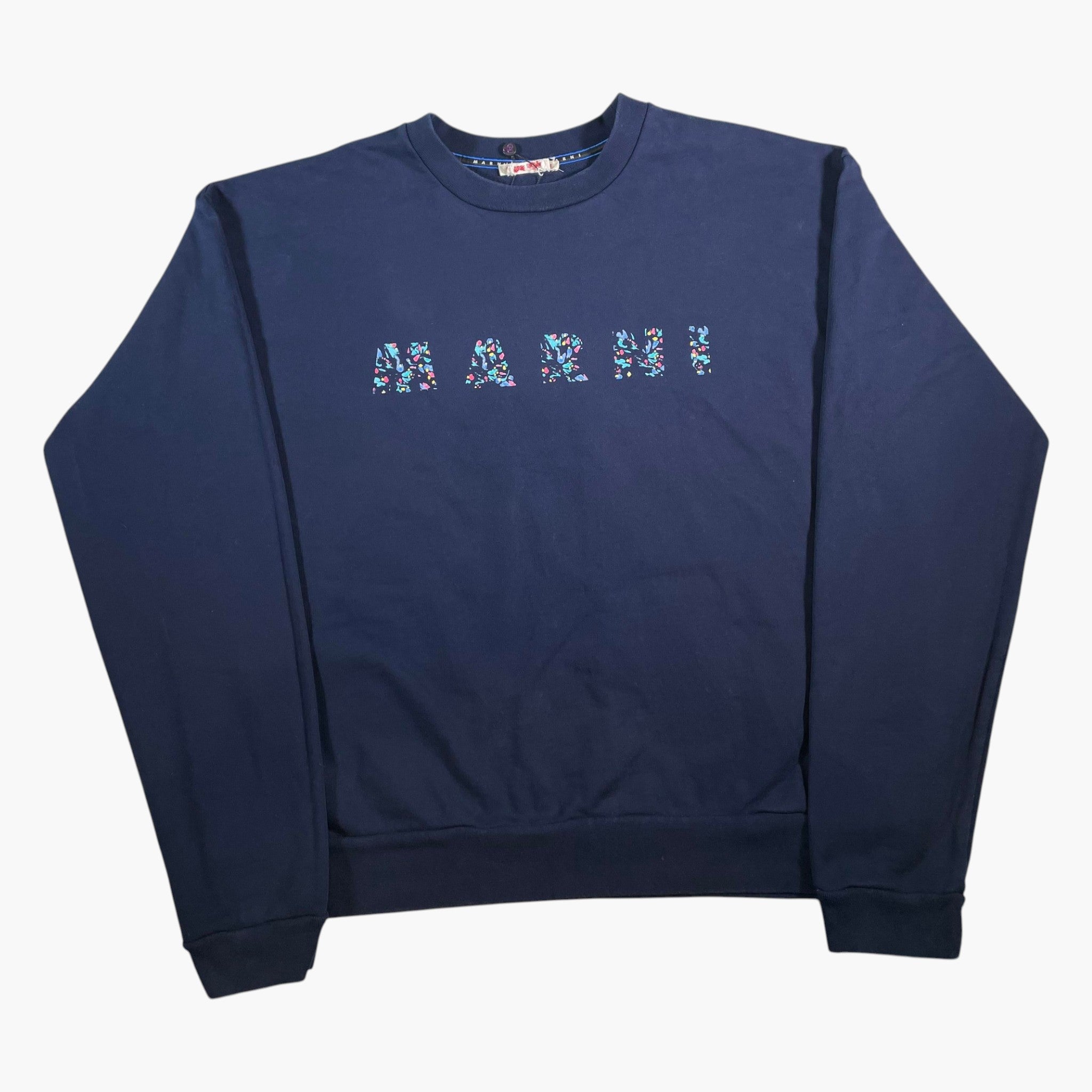 Marni Floral Chest Logo Navy Crewneck