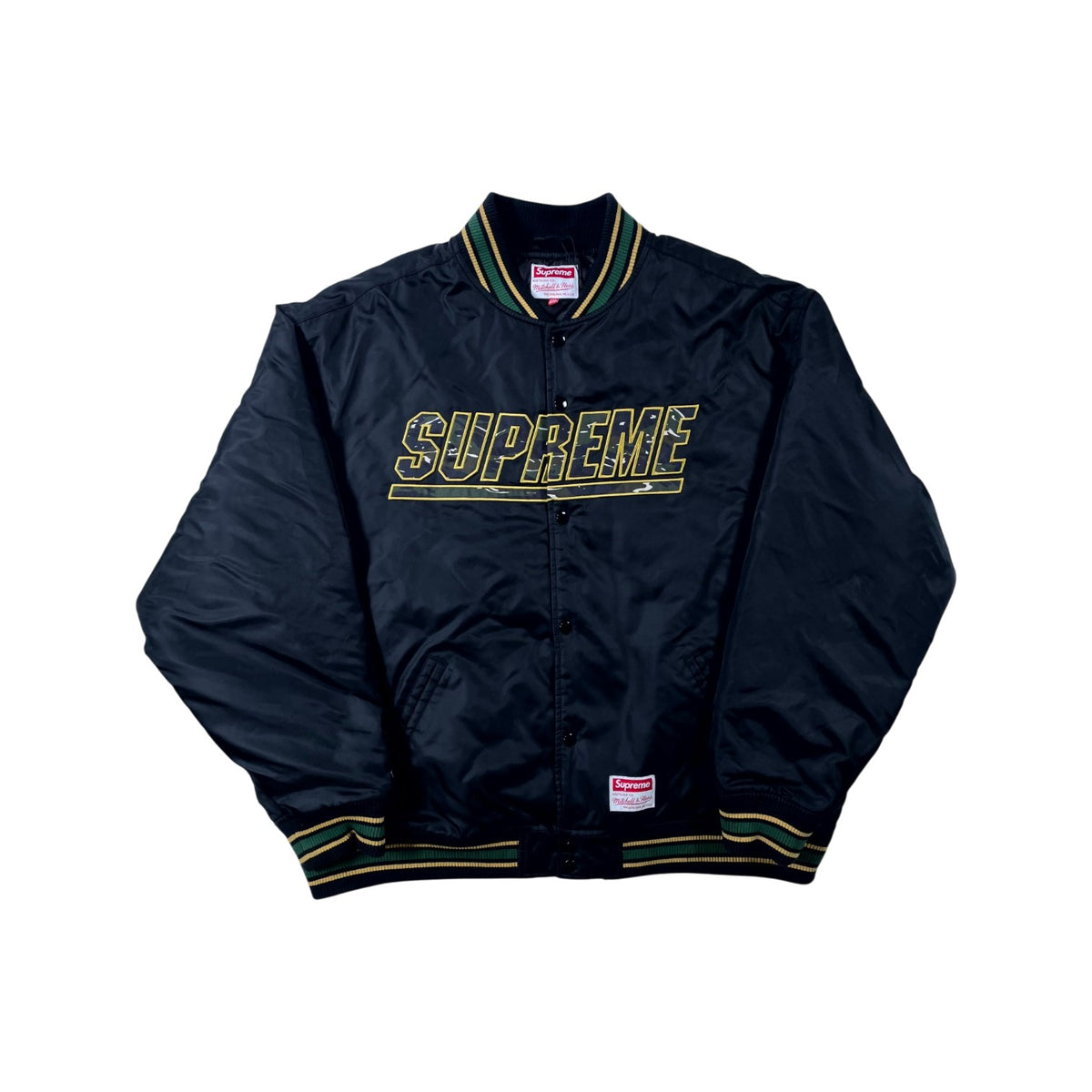 Supreme Camo Button Up Black Bomber Jacket