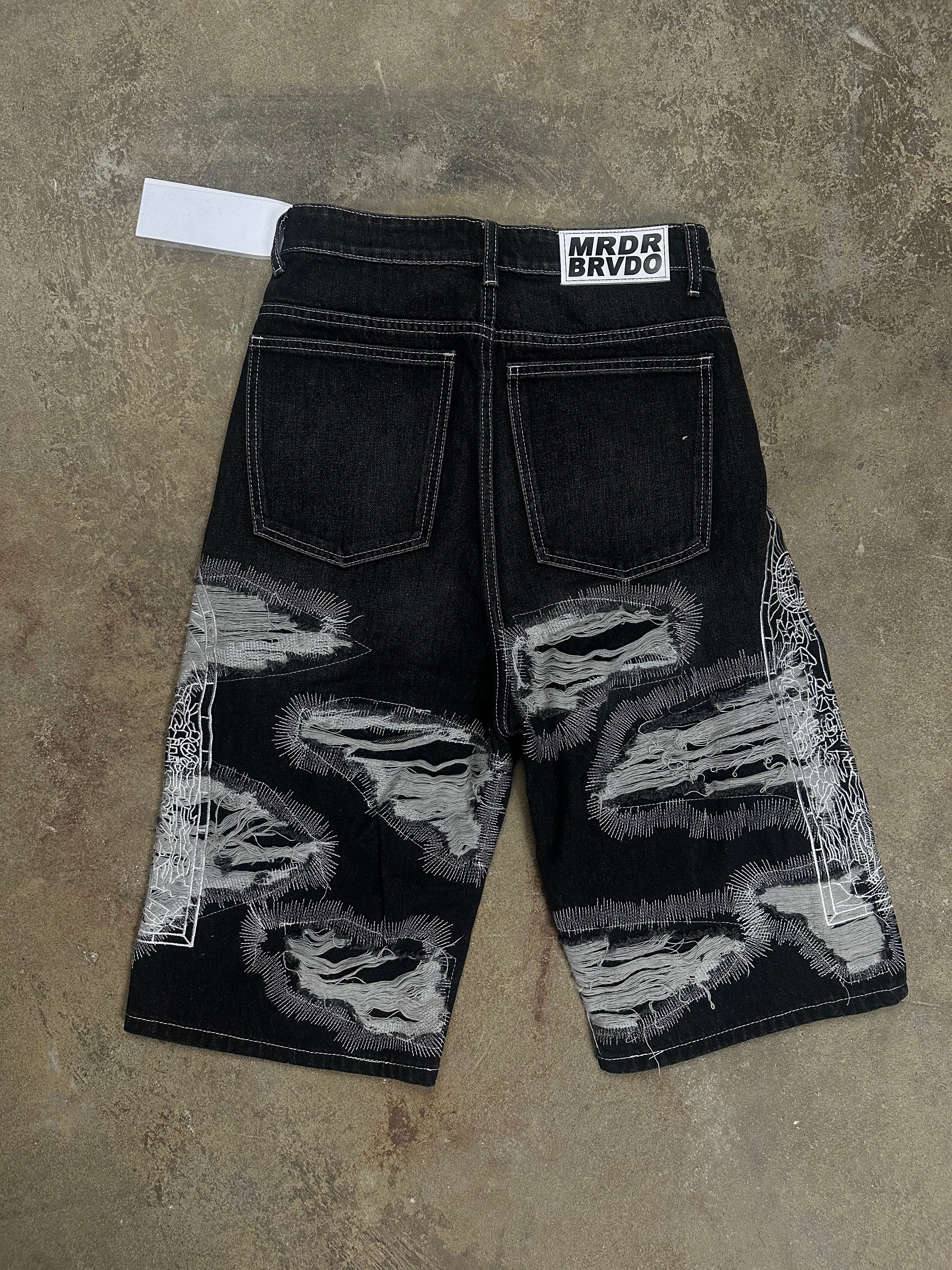 WDW Darning Side Embroidery Shorts Coal