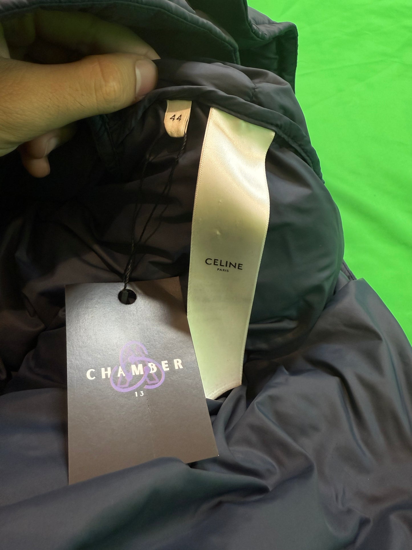 Celine CC Logo Navy Hooded Puffer Vest