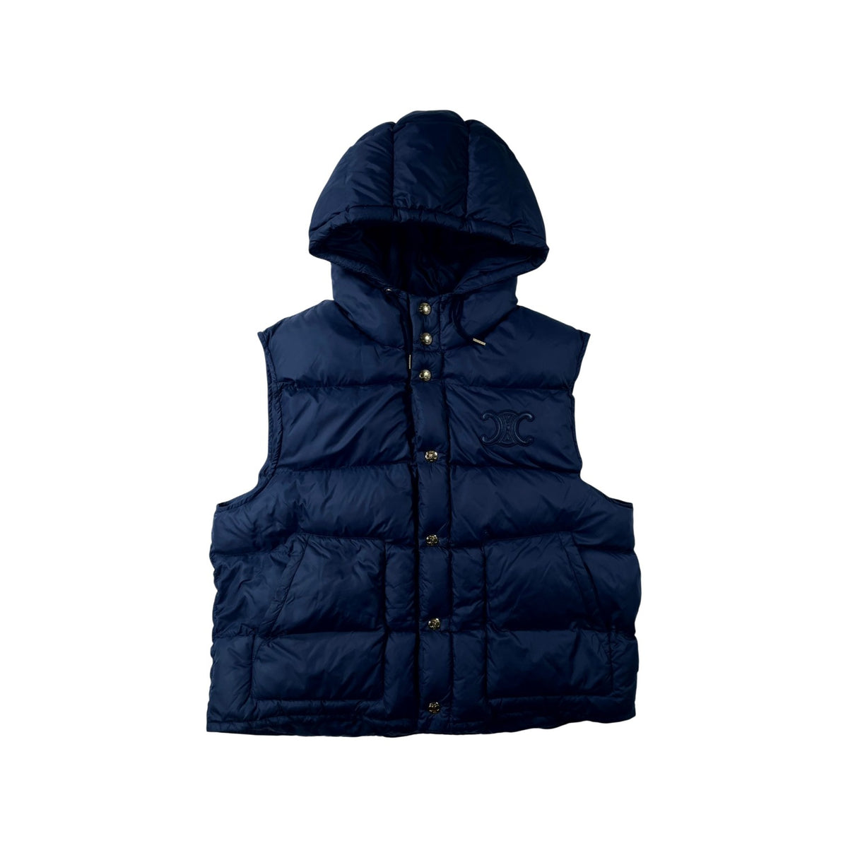 Celine CC Logo Navy Puffer Vest