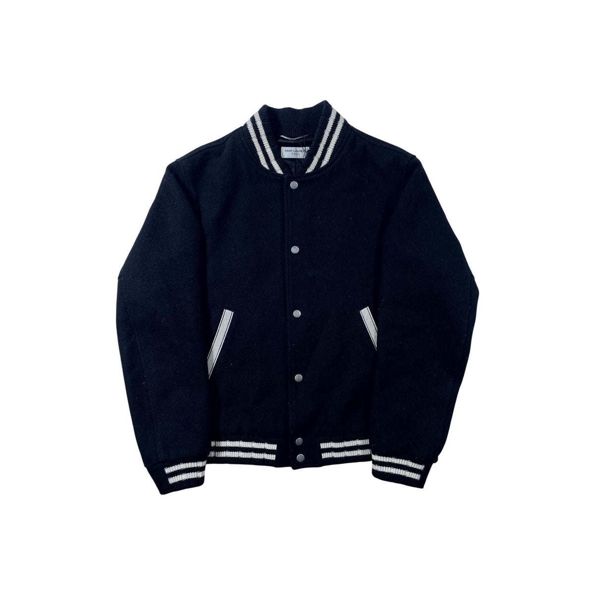 Saint Laurent Logo Teddy Black & Cream Varsity Jacket