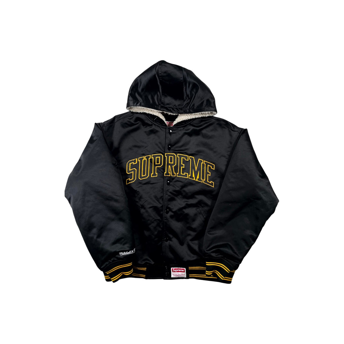Supreme Mitchell & Ness Satin Black Varsity Jacket