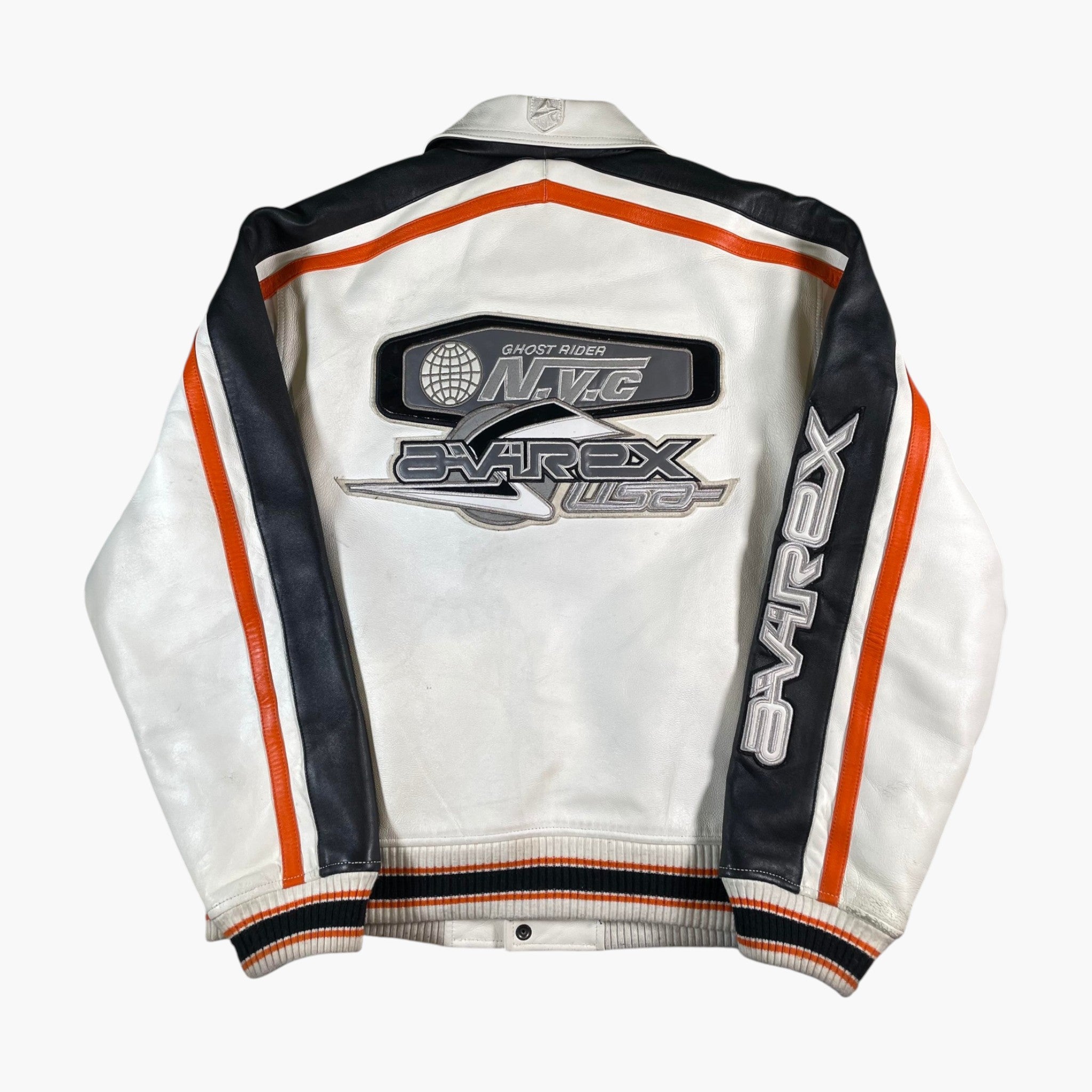 Avirex White Navy & Orange Varsity Jacket