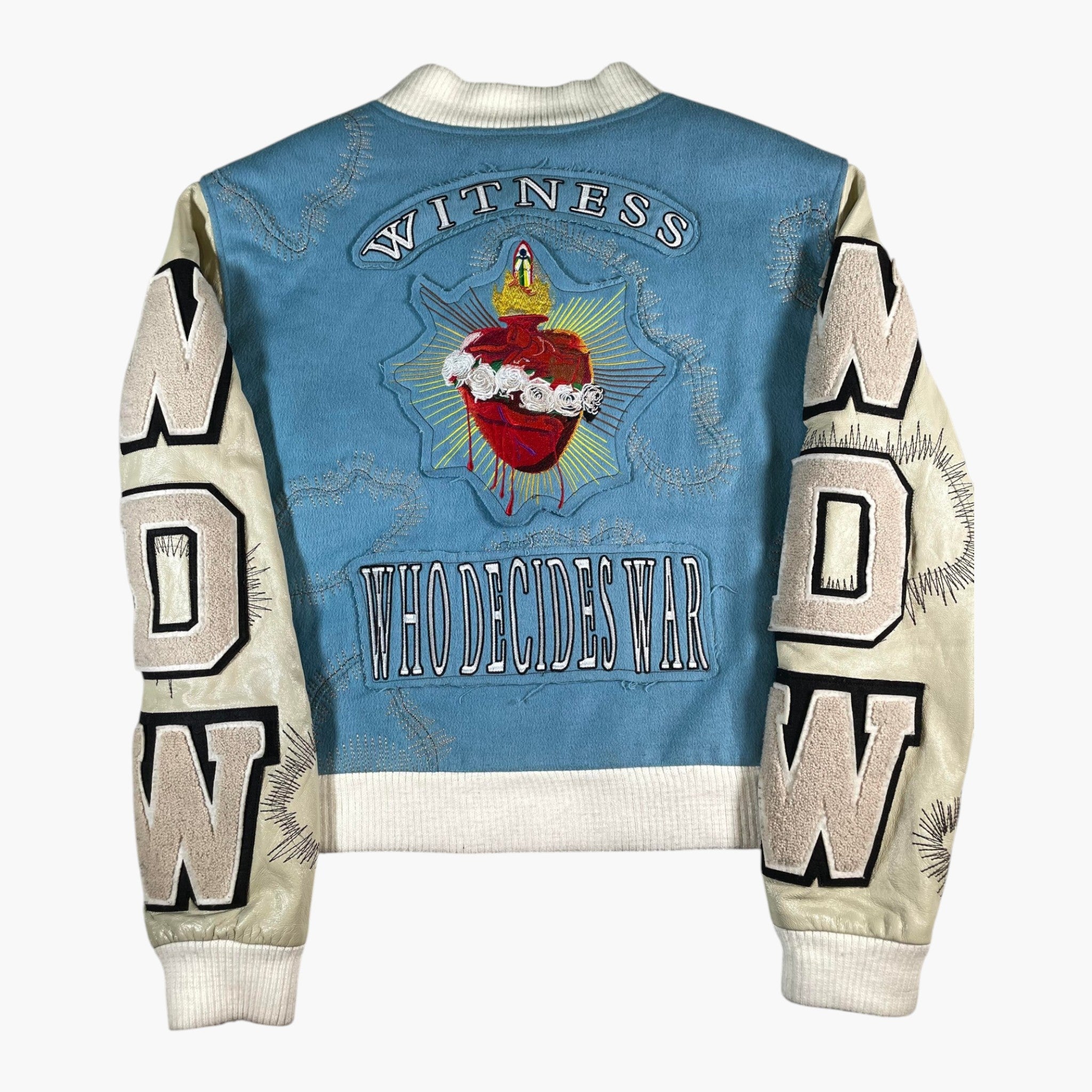 Who Decides War Stained Glass Baby Blue Varsity Jacket