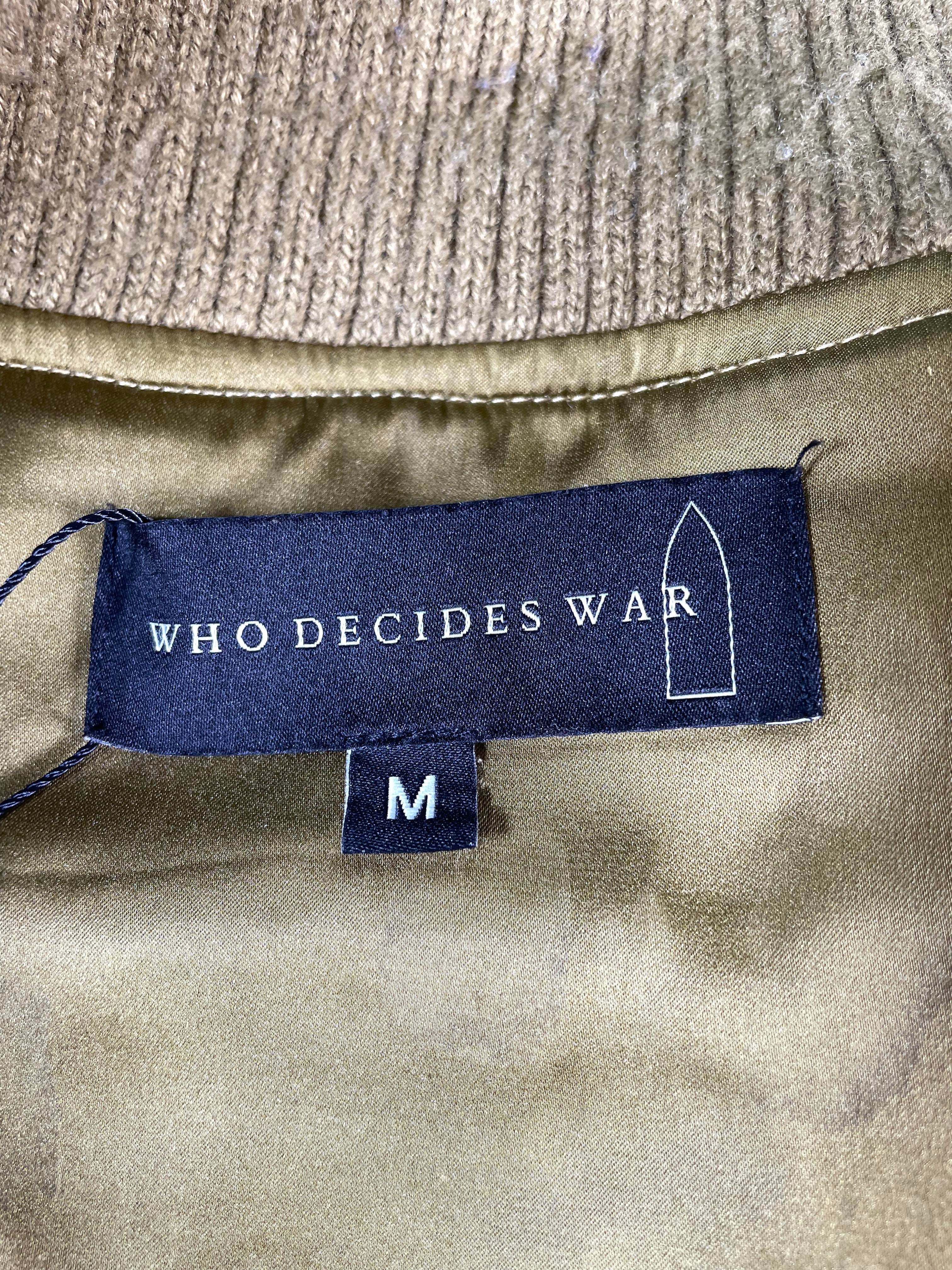 Who Decides War Stained Olive Varsity Jacket