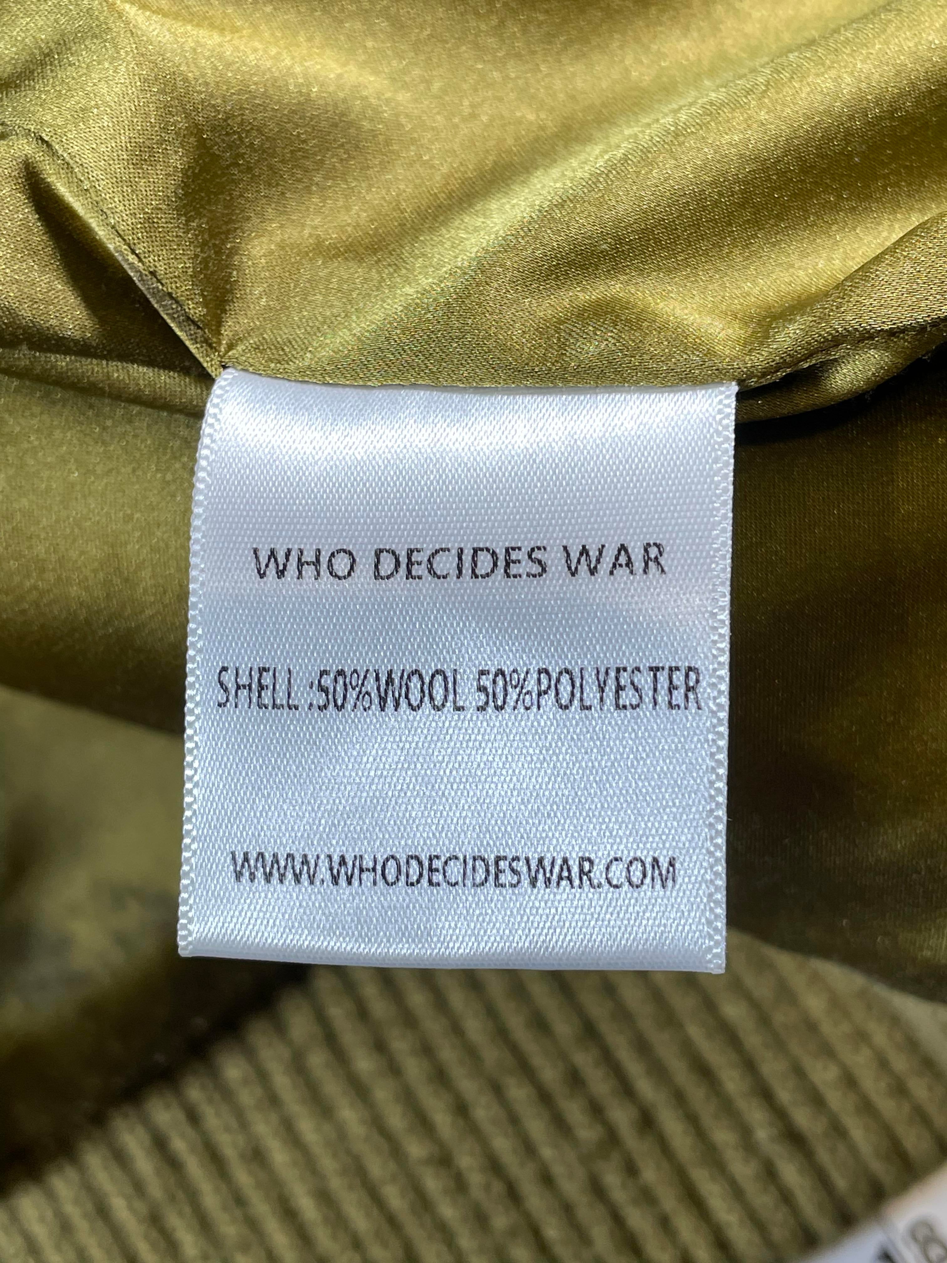 Who Decides War Stained Olive Varsity Jacket