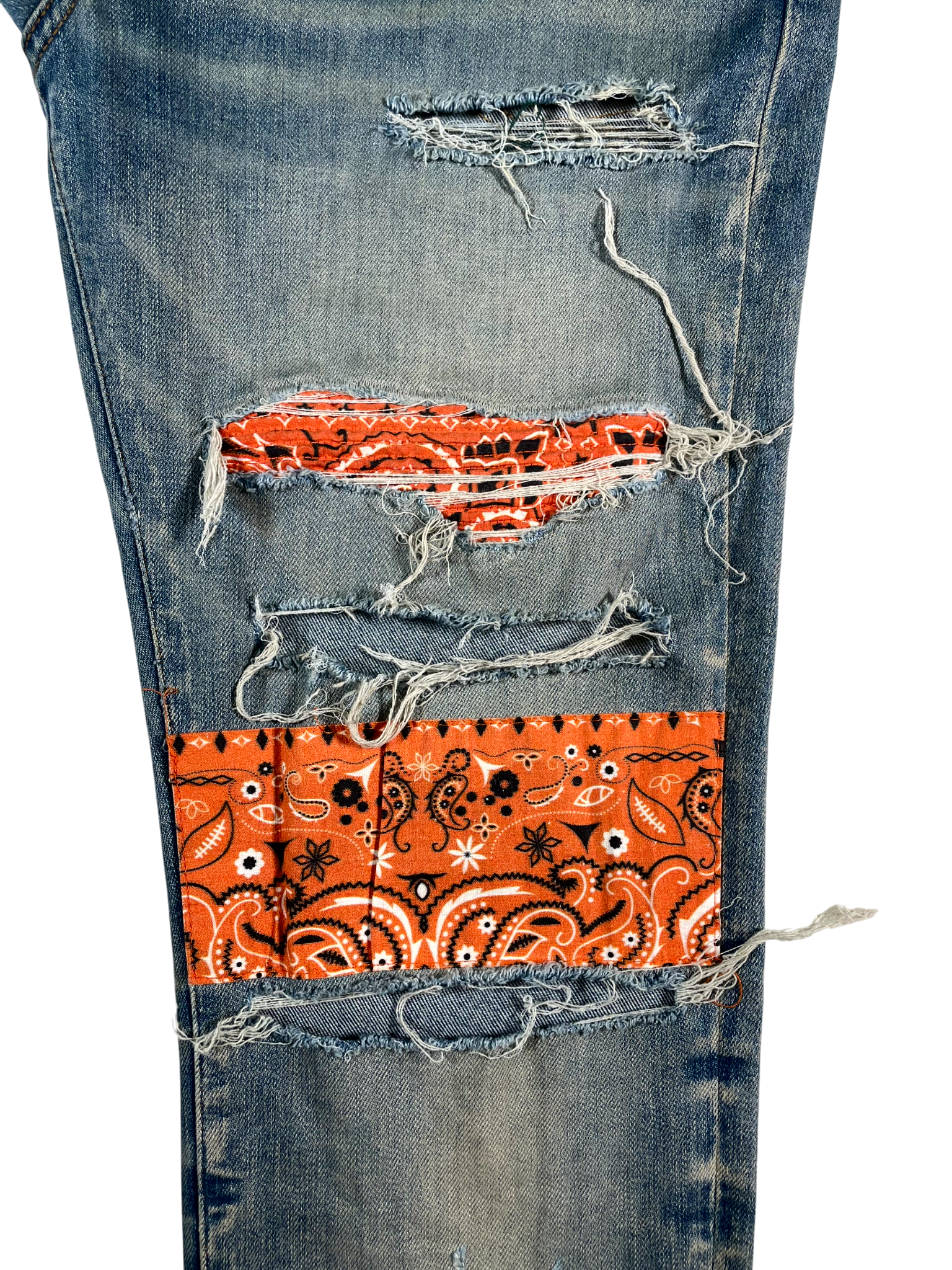 Amiri Orange Paisley Thrasher Light Wash Jeans