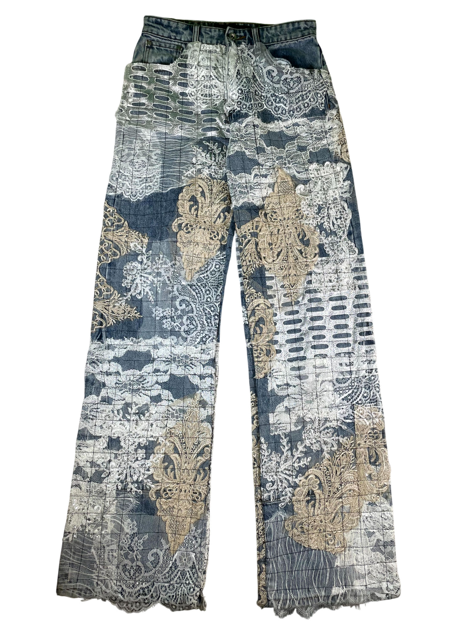 Who Decides War Wedding Lace Grid Blue Jeans