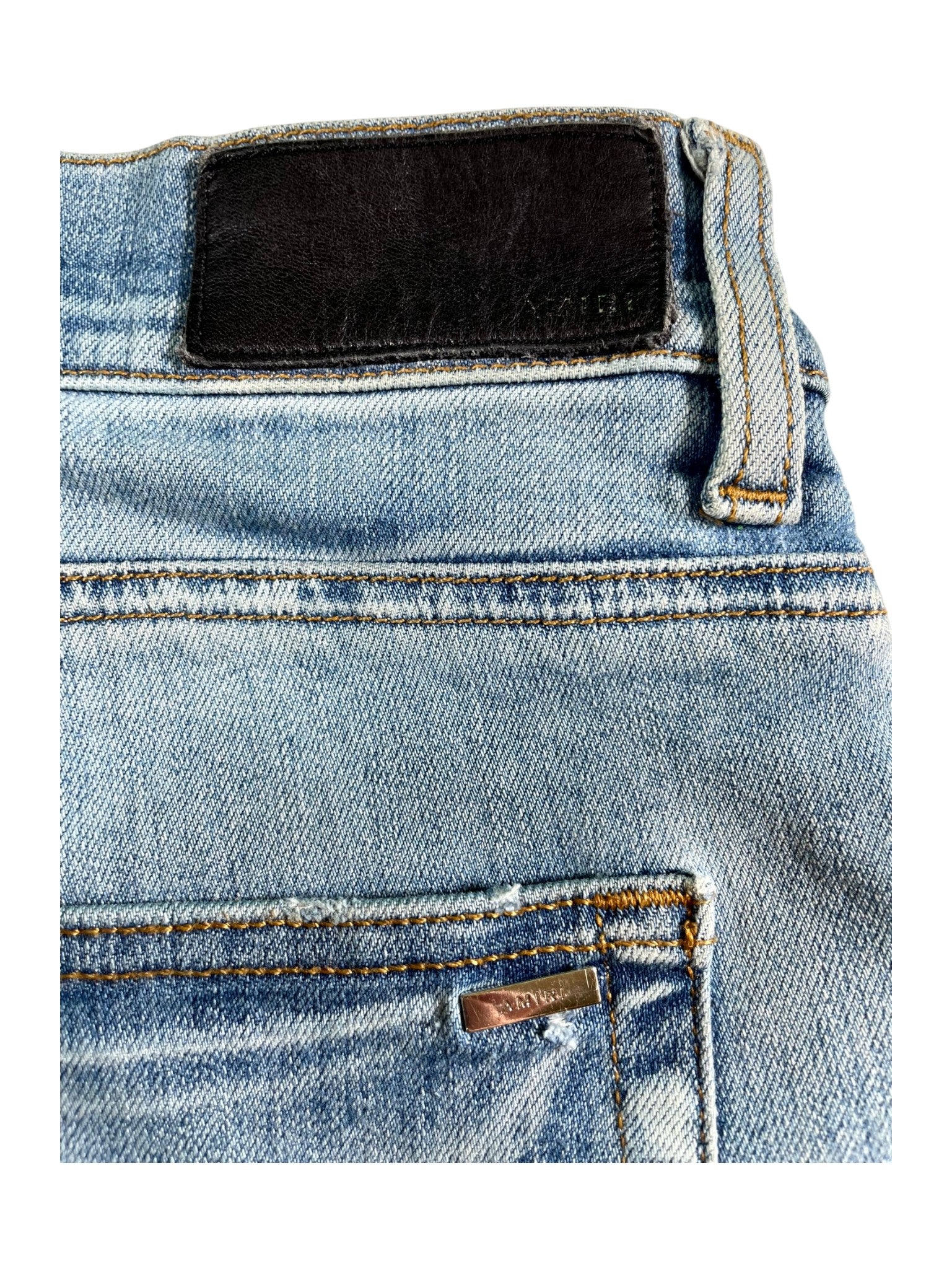 Amiri "MX2 Paisley Patch" Light Wash & Brown Jeans