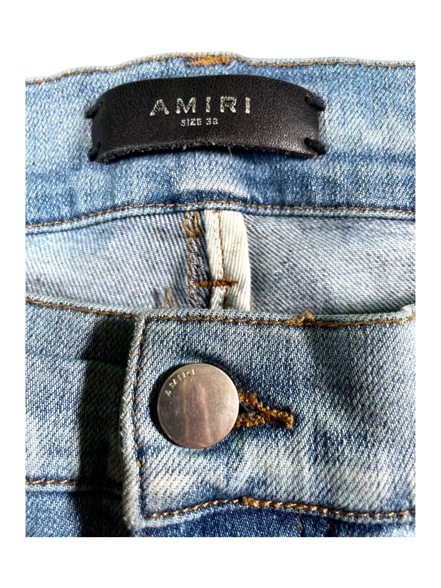 Amiri "MX2 Paisley Patch" Light Wash & Brown Jeans