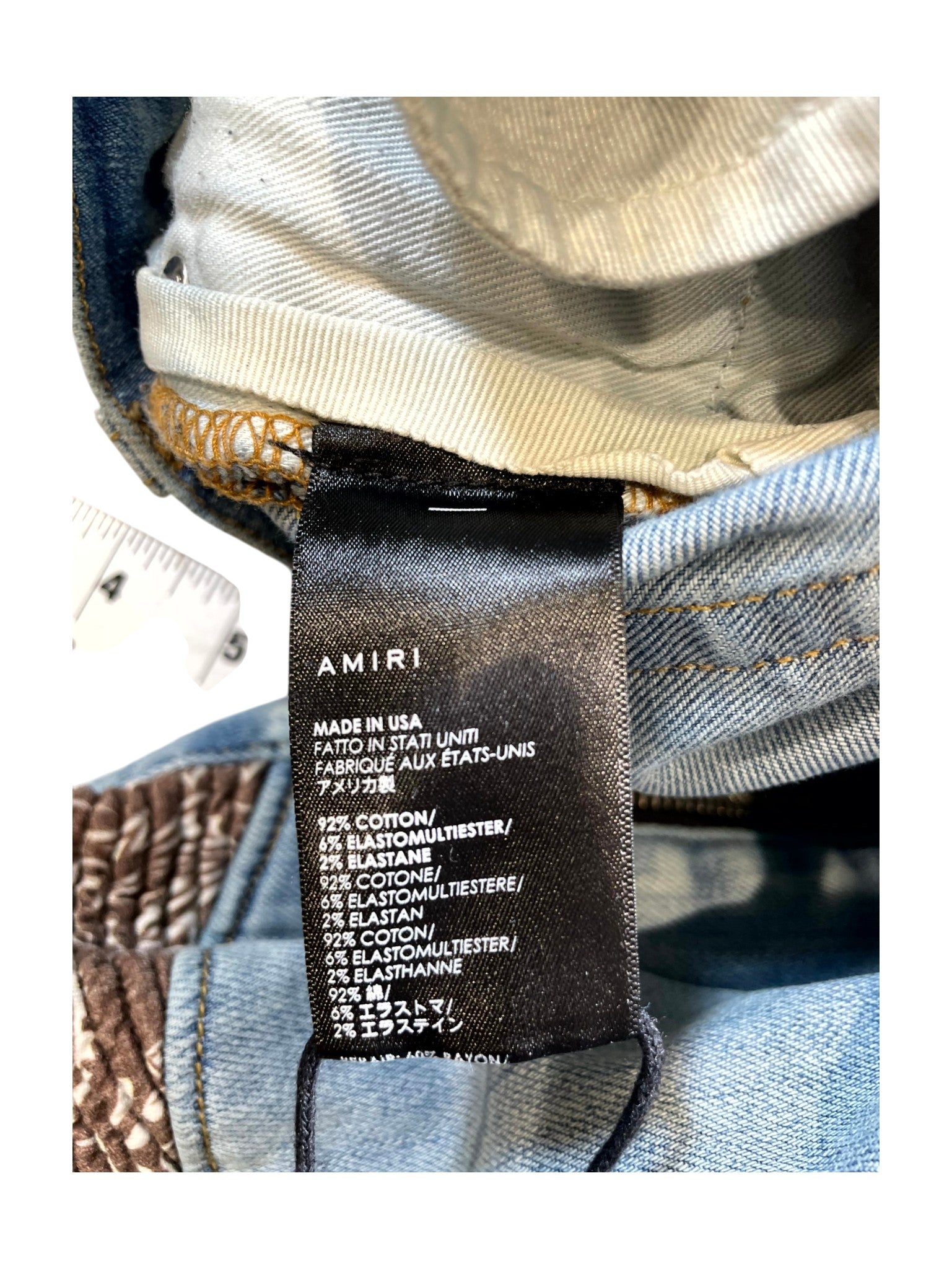 Amiri "MX2 Paisley Patch" Light Wash & Brown Jeans
