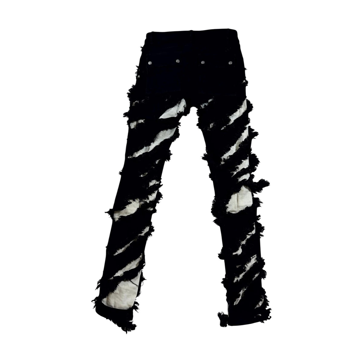 Rick Owens "Tyrone" Slashed Cut Black & White Jeans